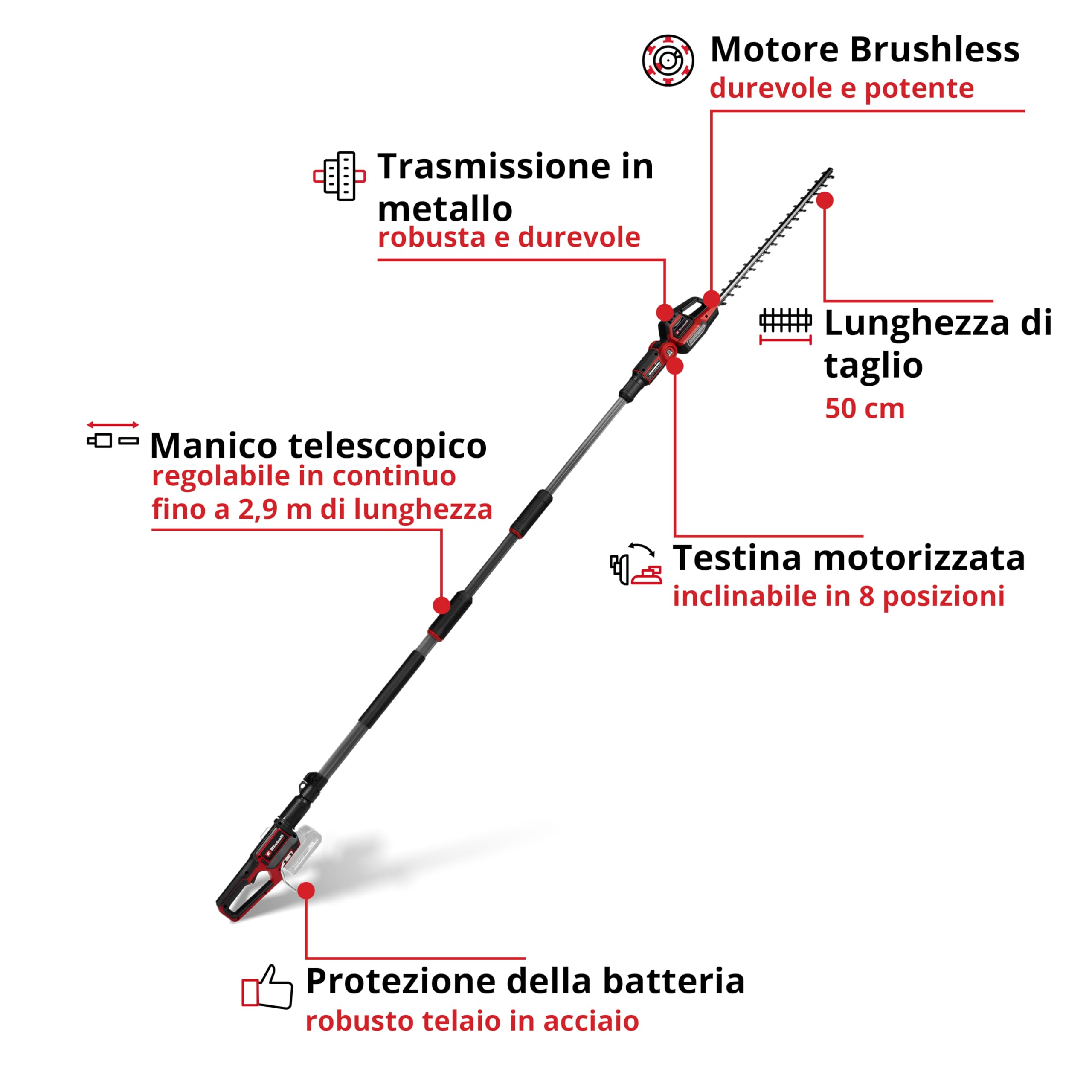 Tagliasiepi Einhell Professional GP-HH 18/50 Li BL-Solo Power X-Change (18 V, lunghezza di taglio 50 cm, distanza tra i denti 25 m, Brushless, inclinabile 8 pos., antibloccaggio, senza batteria)