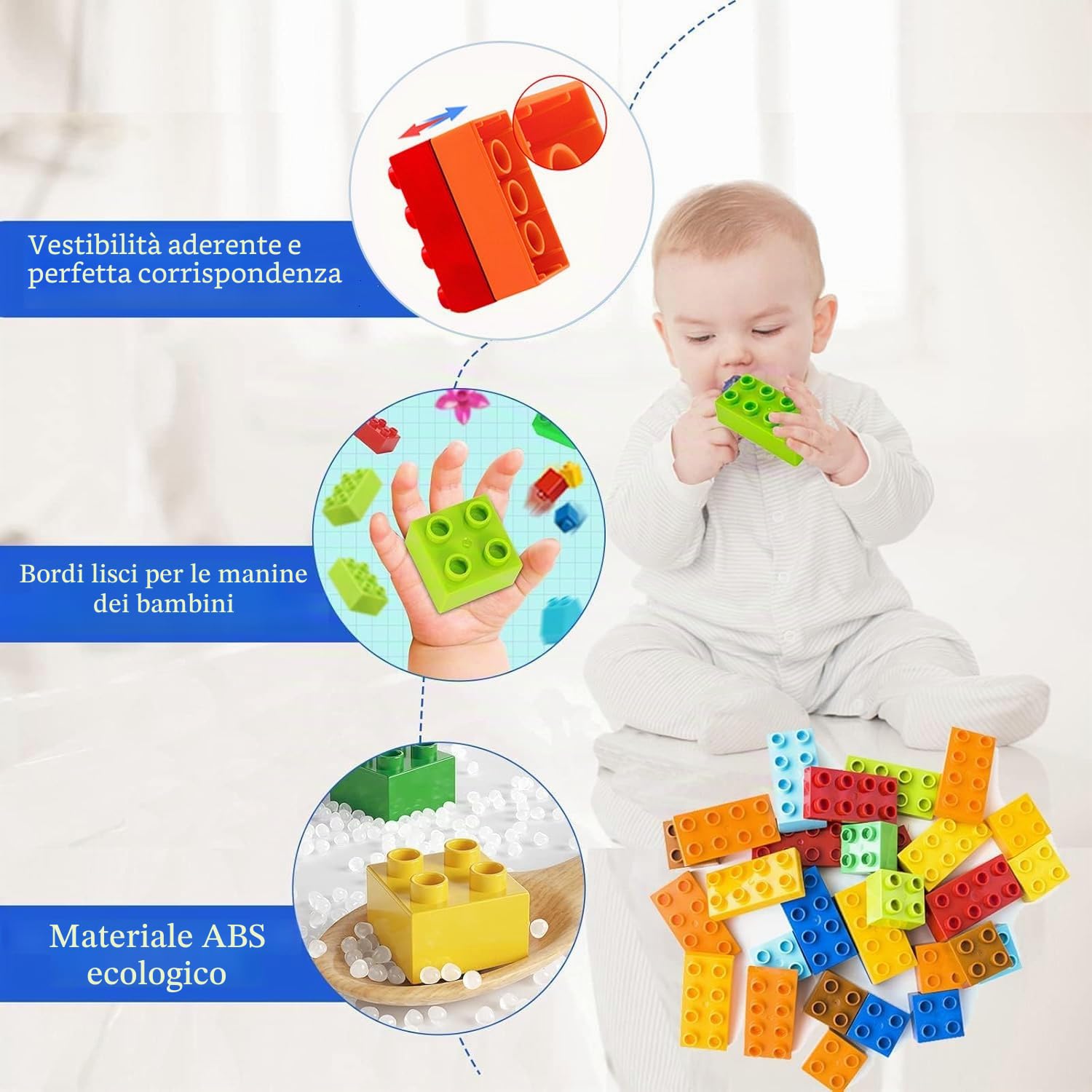 Costruzione Grandi mattoncini, mattoncini costruzioni per bambini a partire dai 2 anni in su, con scatola di pietre, set per giochi creativi