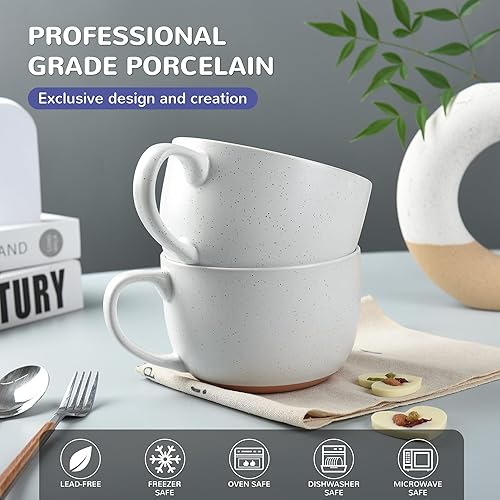 Miniatura 4 de 38oz ceramic large Soup mugs with Hanlde for Coffee,Cereal,Salad,Noodles,Tea,Soup Bowls Cups,Microwave Dishwasher Safe Set of 2 (White)