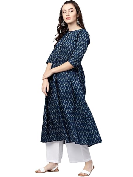 Jaipuri Fashionista Womens Cotton Printed Anarkali Kurta Palazzo Set