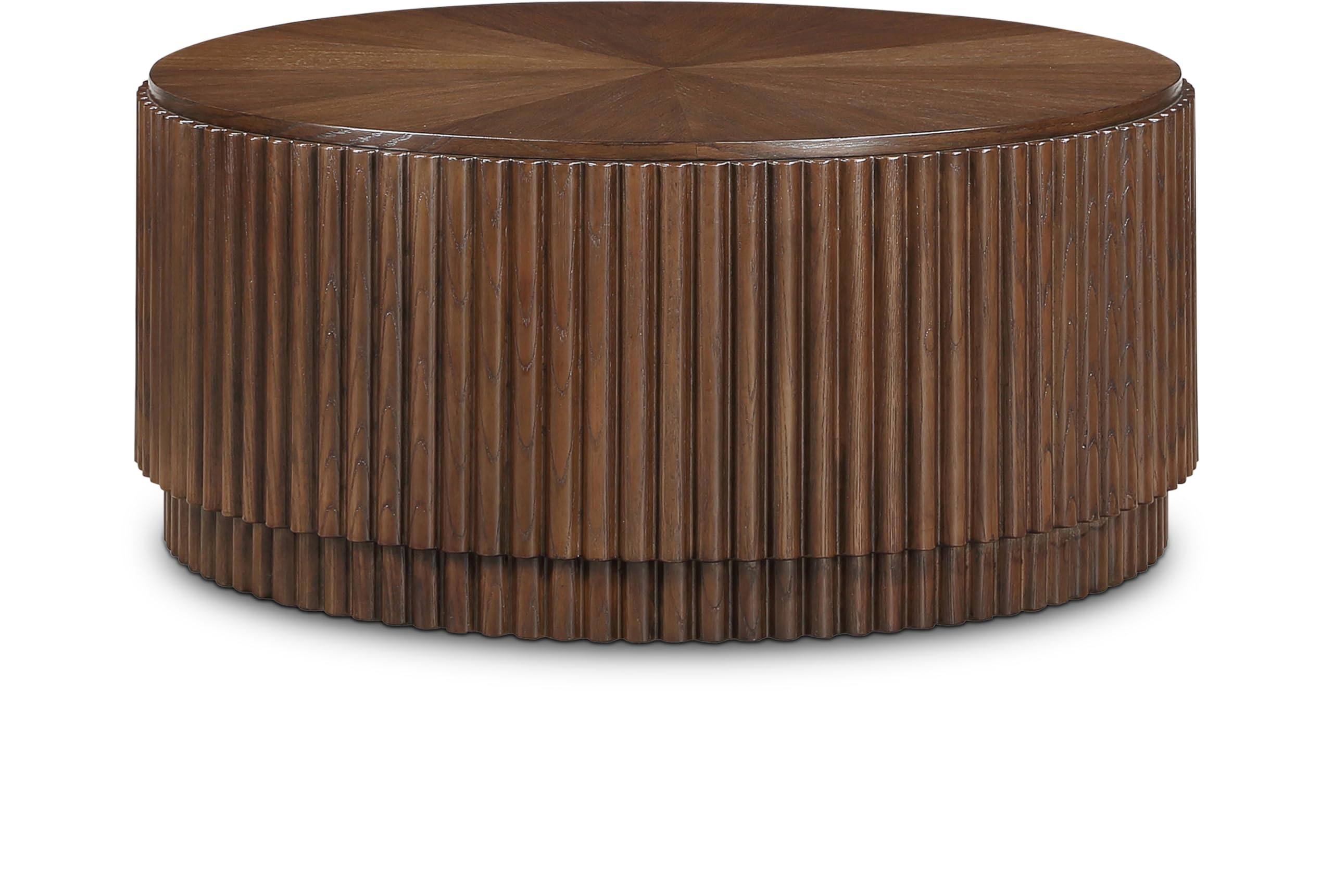 Meridian Furniture 99055Brown-CT Ronin Collection Mid-Century Modern Coffee Table with Rich Dark Brown Finish, Mix of Solid Wood & MDF with Oak Veneer, Fluted Wood, 36" W x 36" D x 16" H, Brown
