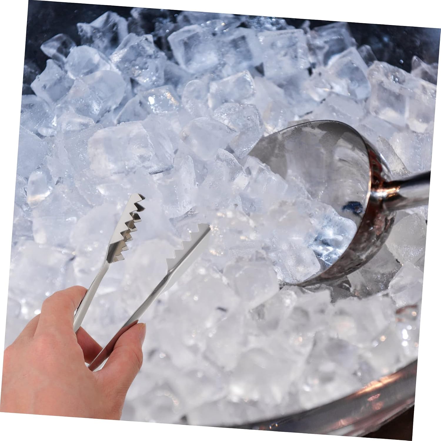 KICHOUSE 2pcs Lightweight Portable Ice Cube Clip Serrated Fruit Tongs Stainless Steel Clamps for Tea Party Daily Use