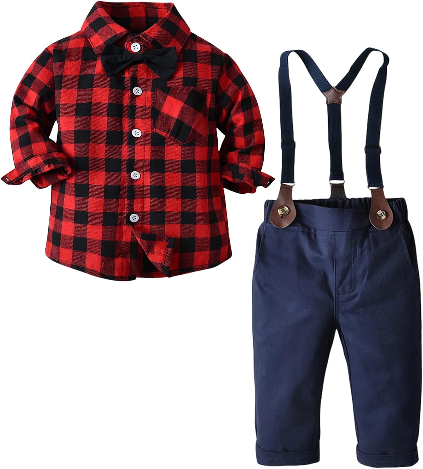 SANGTREE Baby Boy's Outfits, Long Sleeves Plaids Button