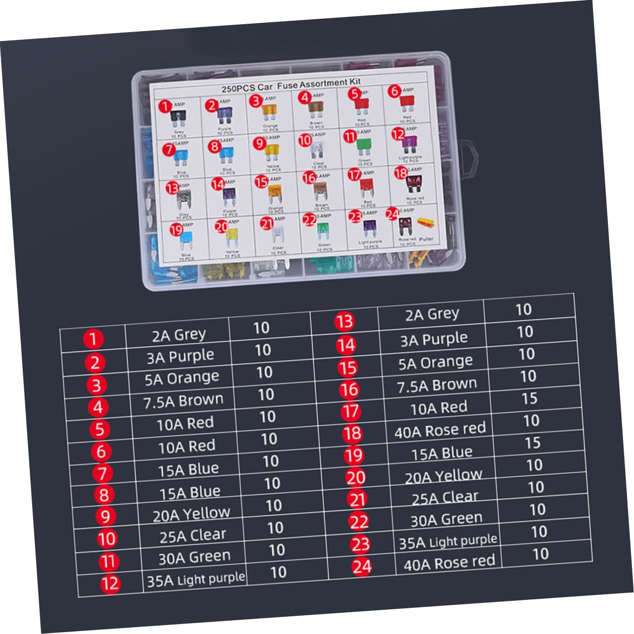 Unomor 250pcs Car Auto Truck Standard Fuse Assortment Kit Replacement Fuse for Car Trucks Suvs Atvs Utvs Rvs