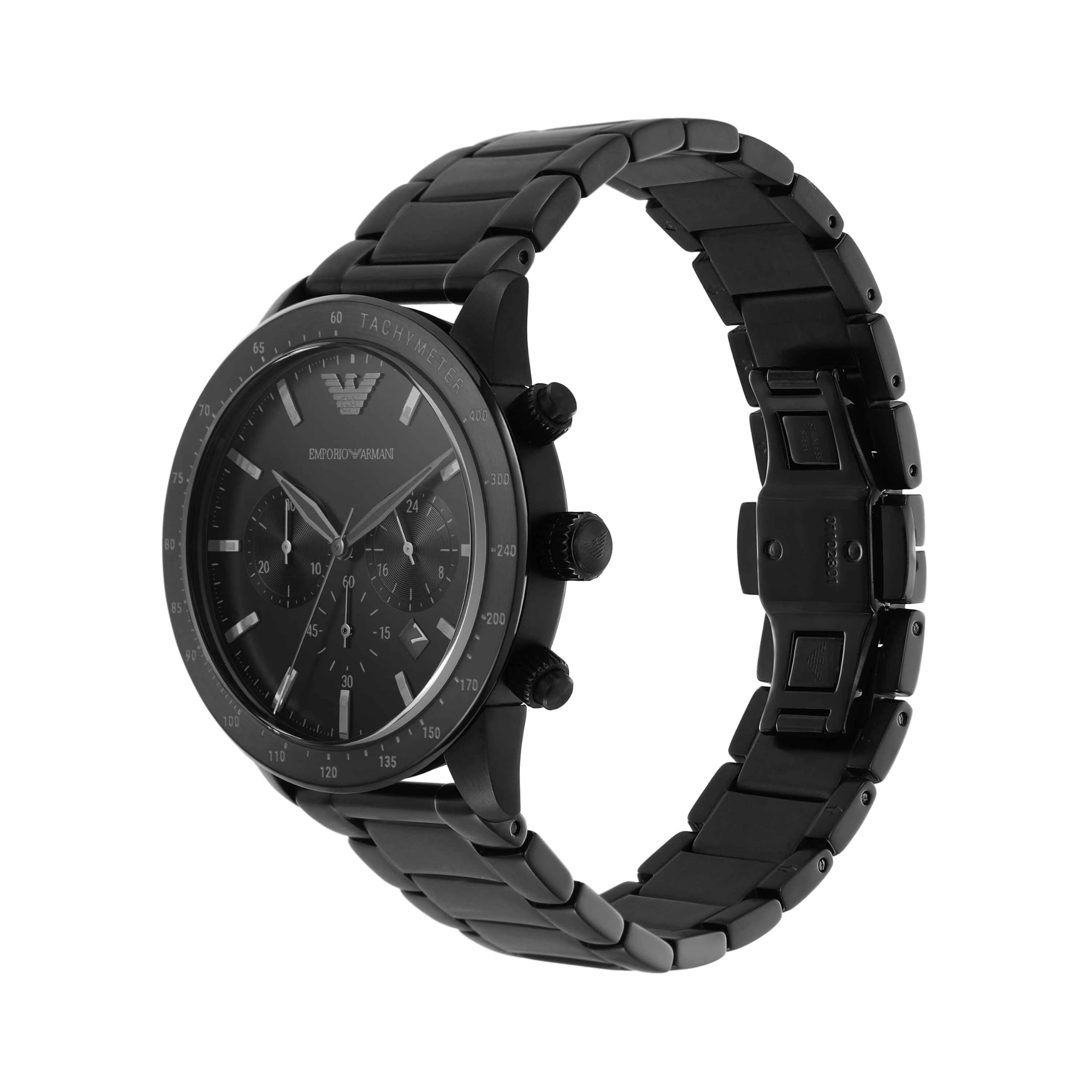 Emporio Armani Uhr für Männer, Quarz-Dreizeiger-Chronographenwerk und 43mm Gehäusegröße mit Edelstahlarmband