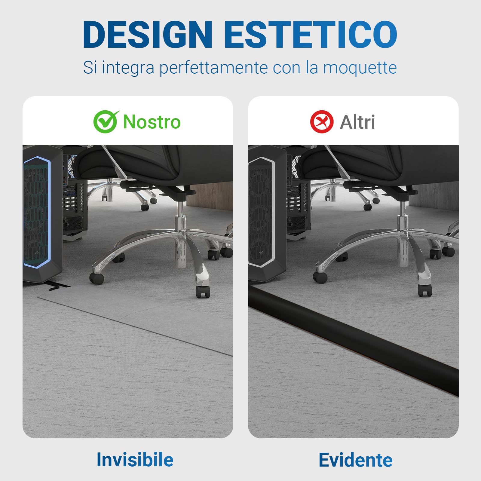 PUNCIA Canalina per Cavi Adesiva Autoadesiva 3 Pezzi 120 cm Passacavo | Pavimento in PET Copricavi Elettrici Antiscivolo per Ufficio Casa Negozio Evita Rischio Inciampo e Protegge i Cavi (Grigio)
