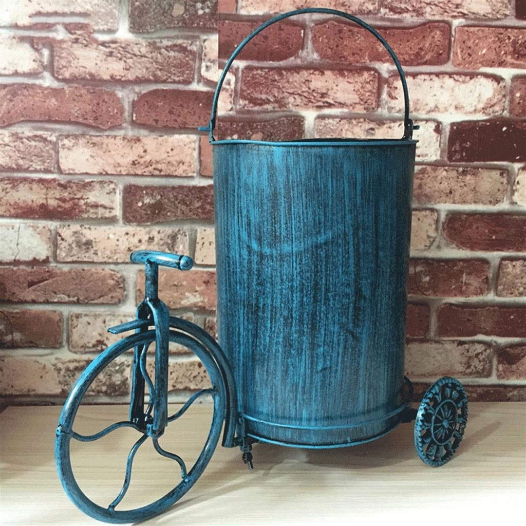 Trash Can Industrial Wind Trash Can Retro Wind Tricycle Shape Waste Basket Storage Recycle Bin Metal Iron Trash Can Bins Indoor Dustbins Waste Basket (Color : Blue) (Blue)