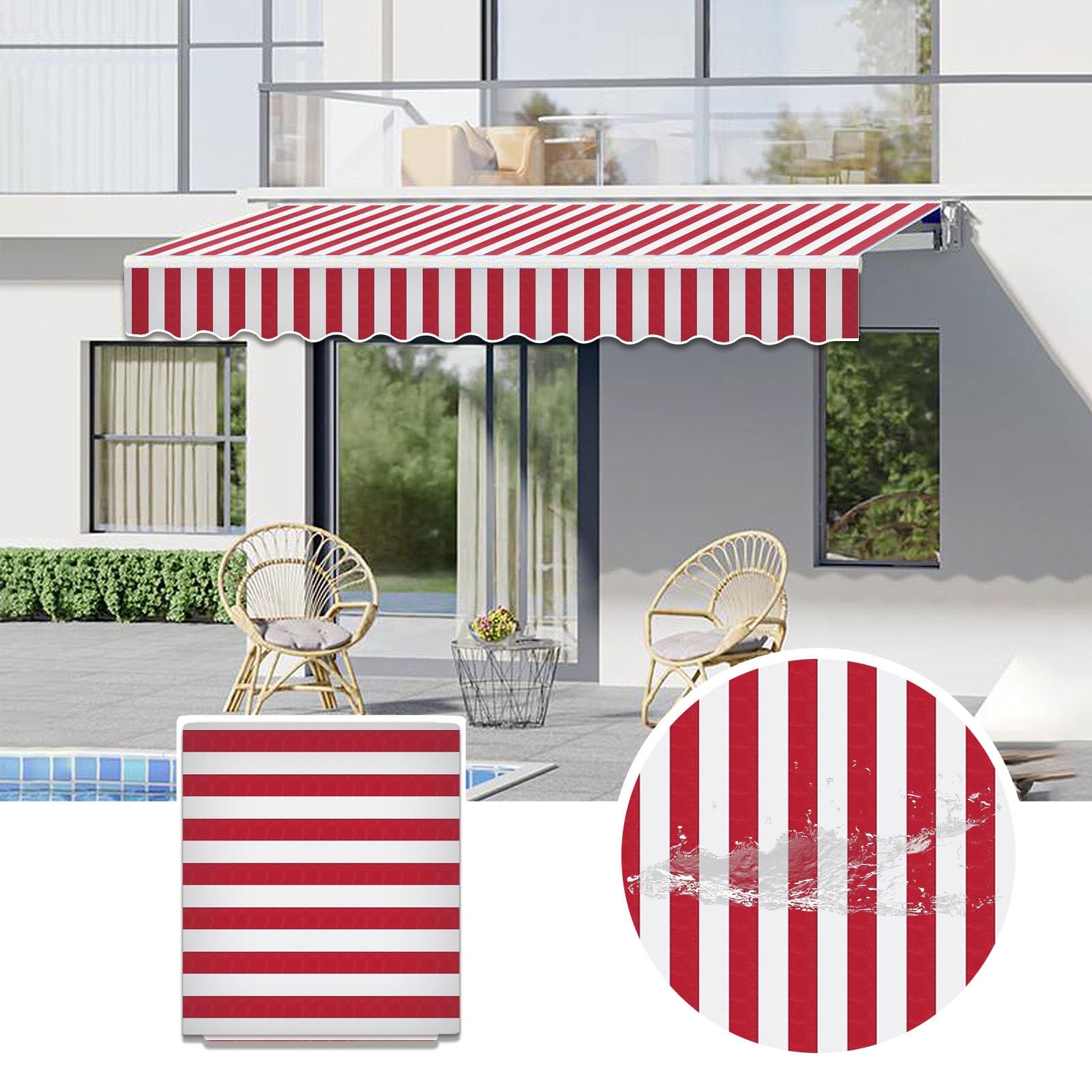 Voile d'ombrage pour terrasse et auvent rétractable de jardin en tissu polyester