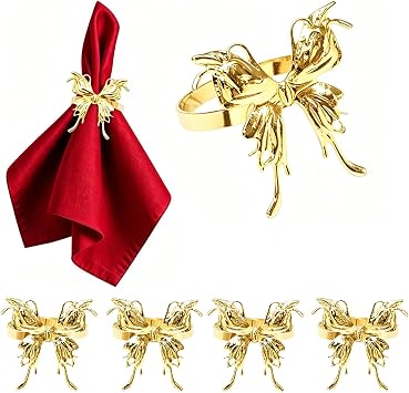 Gold Metal Butterfly Napkin Rings Set of 6 for Thanksgiving and Christmas