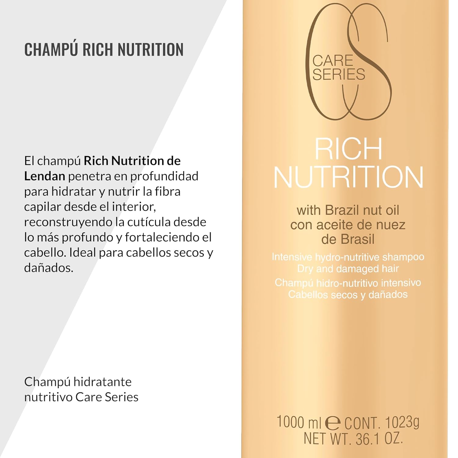 Lendan - Nourishing Shampoo - Rich Nutrition - 1000 ml - with Brazil Nut Oil - Deep Hair Hydration - Rebuilds the Hair Cuticle - Softer and Shinier Hair