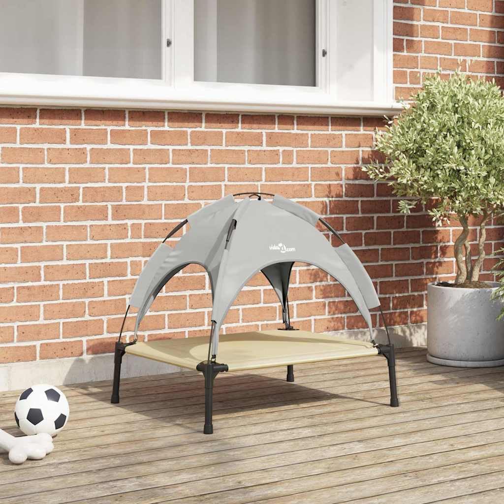 Hundebett mit Dach, Stahl-Haustierliege, Grau, 63 x 49.5 x 60 cm