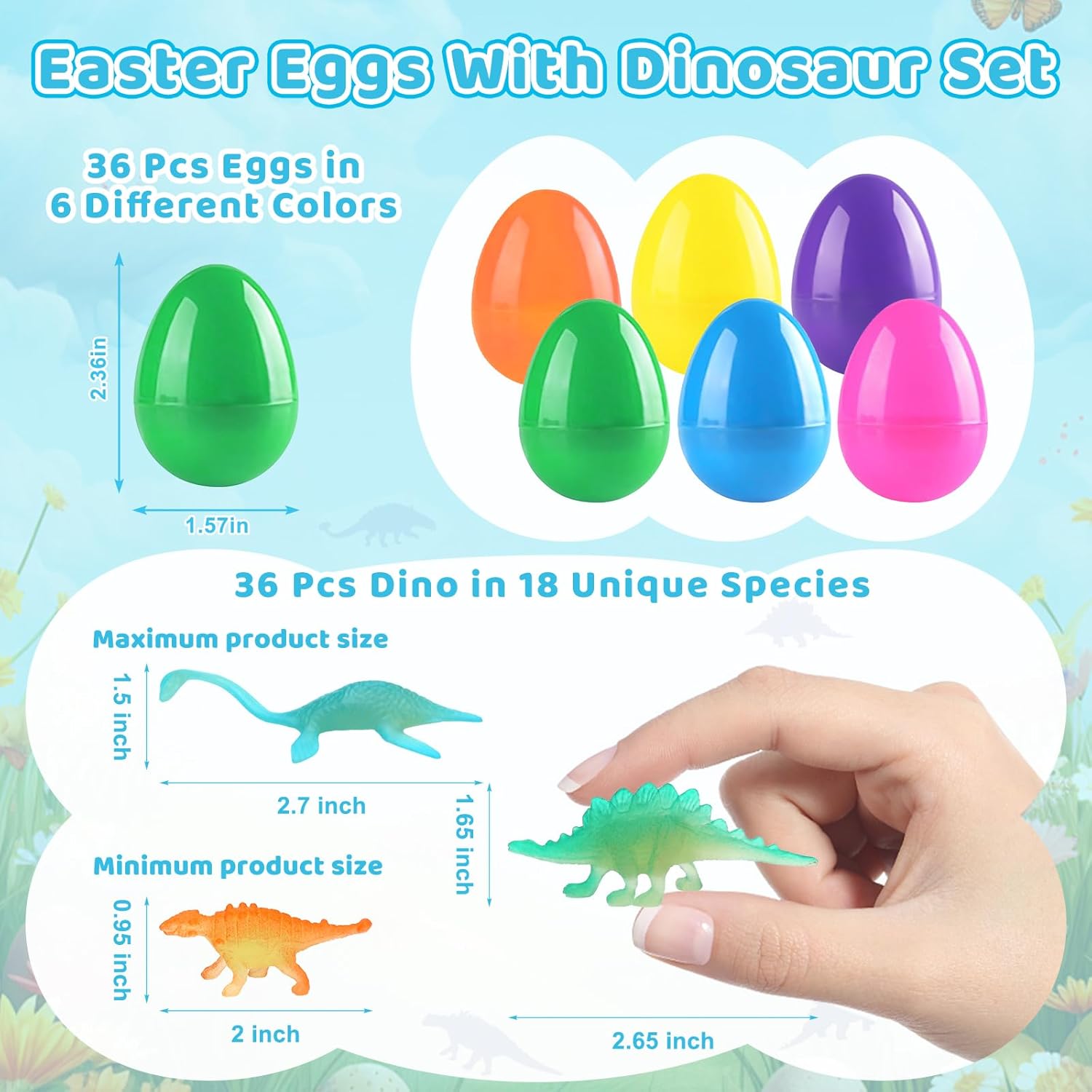 36 Pcs Easter Eggs Filled with Glow in the Dark Dinosaur Inside, Mini Plastic Dinosaur Figure Toys for Kids, Colorful Easter Eggs Basket Stuffers Fillers Eggs Hunt Gift Classroom Prizes Party Favors