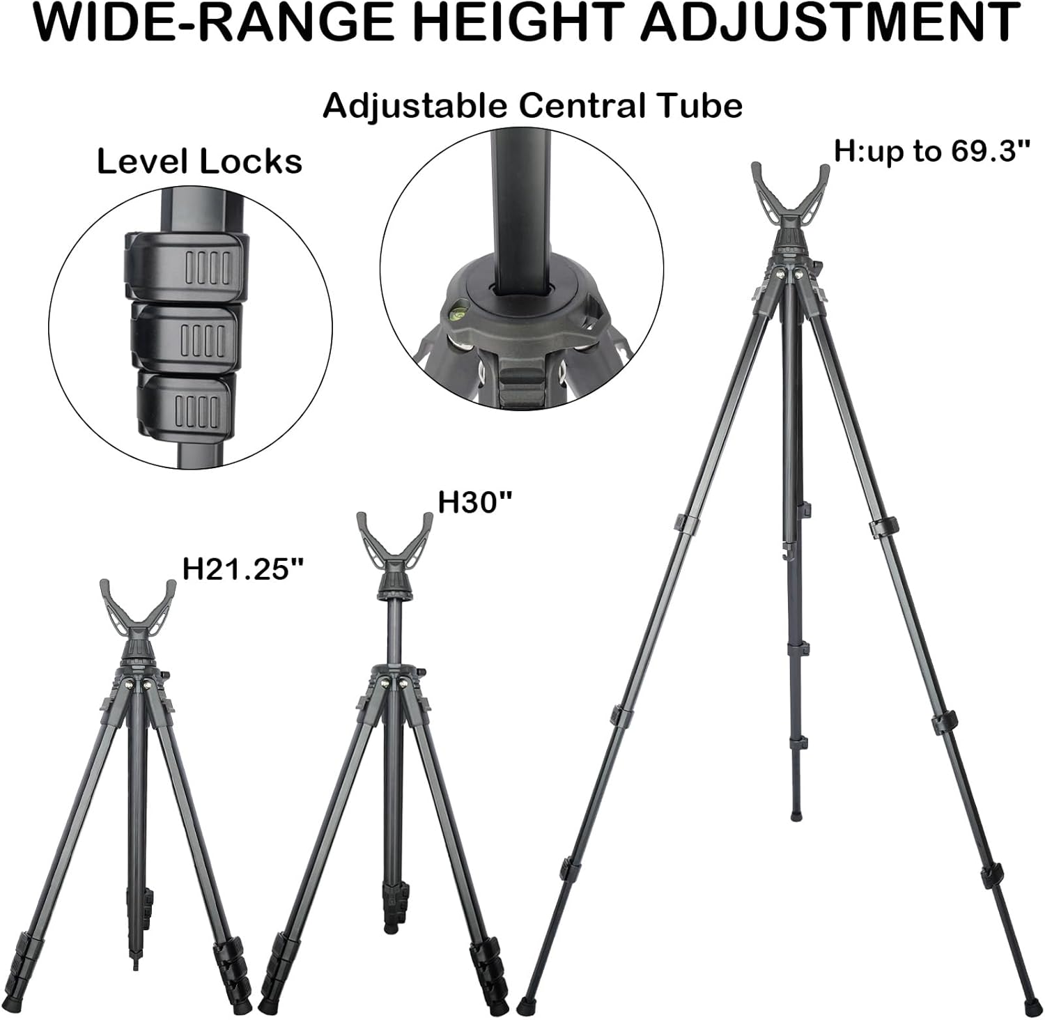 Lightweight Shooting Tripod for Rifles with 360° V-Yoke Rest,Adjustable Height Hunting Tripod Shooting Stick for Hunting,Lever Lock 21.25-69.3 Inches,Includes Bubble Level and Carry Bag