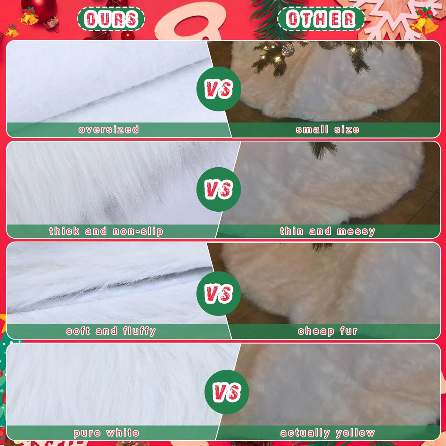 Jenaai 80 Inches Large Christmas Tree Skirt Extra Faux Fur Xmas Tree Skirt White Plush Velvet for Christmas Decorations for Home Party Winter Holiday