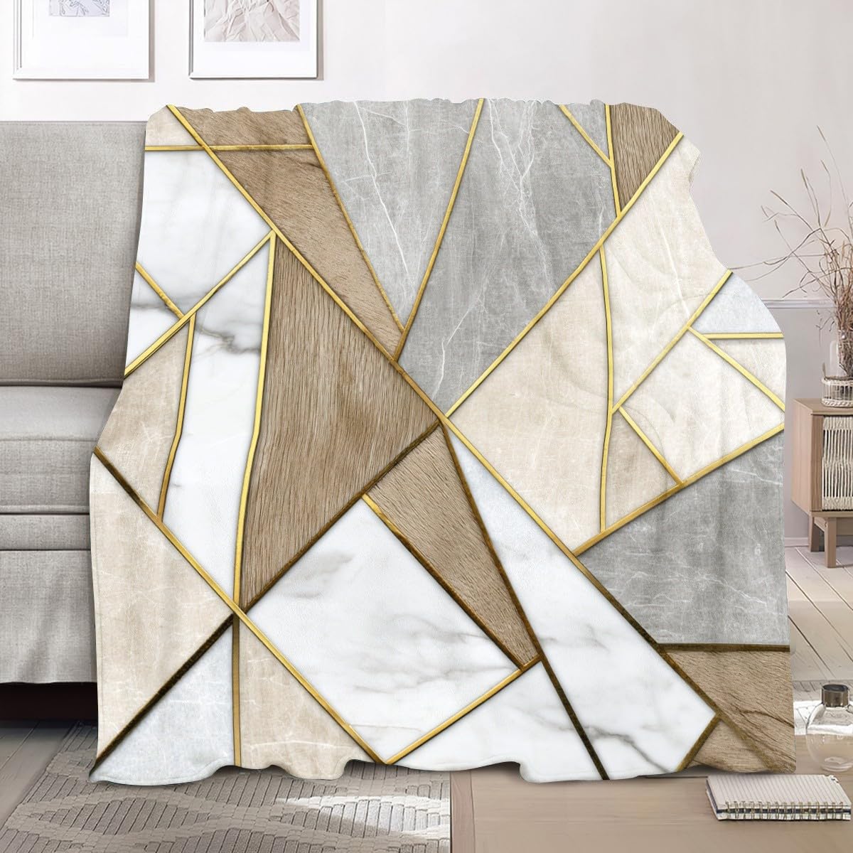 Manta de Franela Sherpa Suave (180x220 cm) Multicolor Manta de Forro Polar para Sofá Cama, Camping, MáRmol GeoméTrico Acogedora Frazada de Franela para Niños Niñas Adulto Regalo