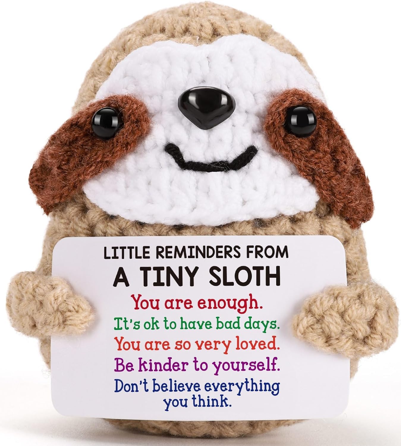 VELENTI Crochet Sloth Gift, “Little Reminders from a Tiny Sloth”, Cute Handmade Plush with Kind Words