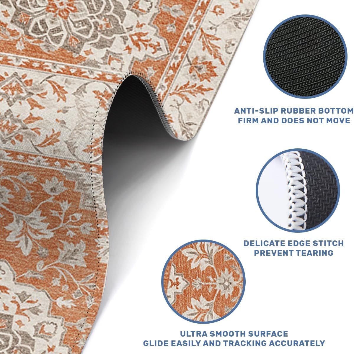 Rustic Carpet Desk Mat Gaming Mouse Pad Classic Persian Floral Mousepad Computer Keyboard Pad Mouse Mat Laptop Mat 31.5 x 11.8 Mouse Pads for Desk Home Office Gaming image 4
