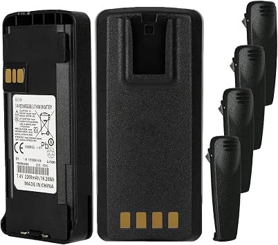 2-Pack 7.4v 2200mAh PMNN4080 PMNN4476A PMNN4476 Battery+4 Belt Clips Compatible for Motorola Radio P145 CP185 CP476 CP477 CP1200 CP1300 CP1600 CP1660 EP350 PMNN4081 PMNN4082 PMNN4404 Battery