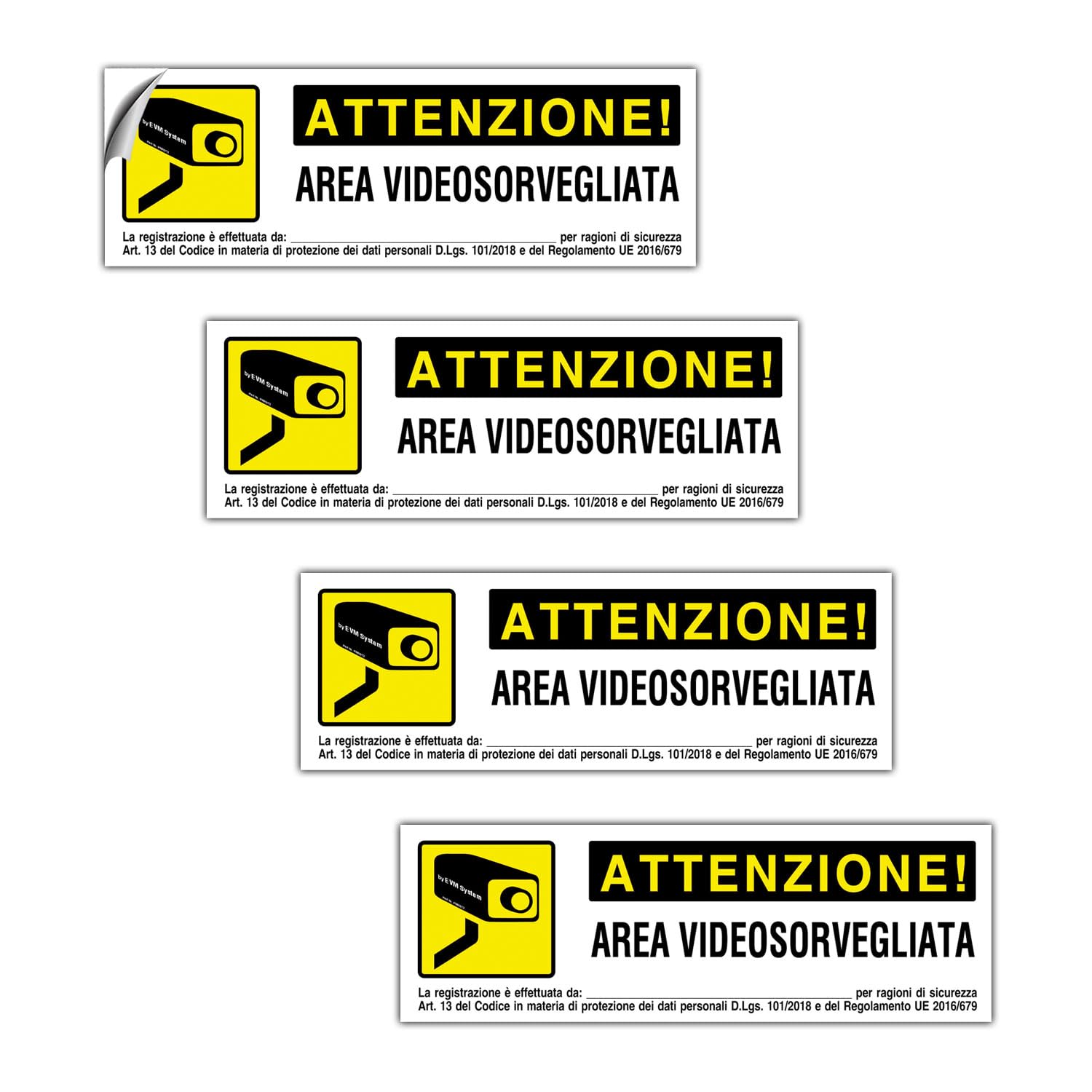 EVM 4 Panneaux De Vidéosurveillance Autocollants Zone Vidéo Surveillance En PVC Souple Imperméable Petits (4 - 150 X 50 Mm