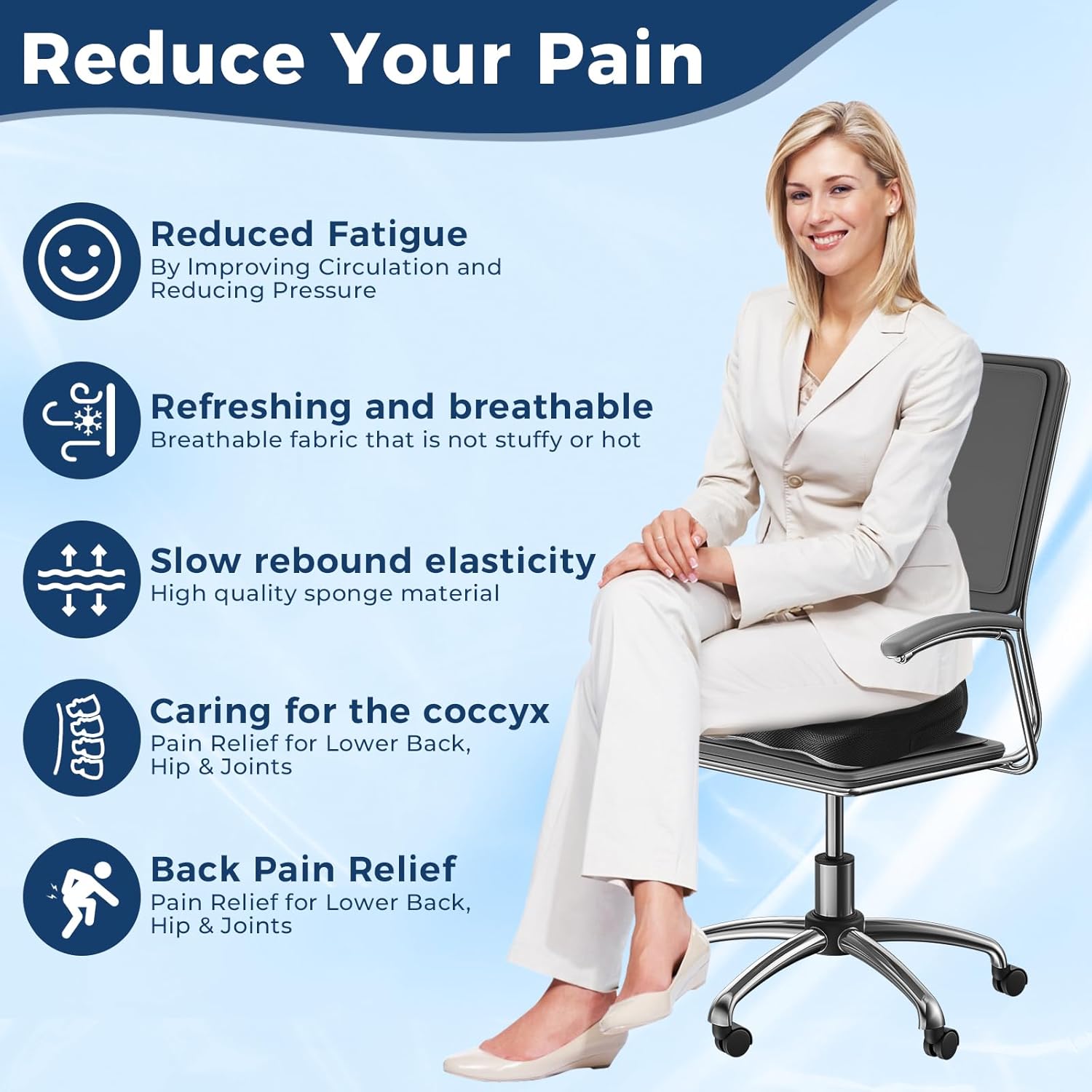 LNKOE Seat Cushion Memory Foam Cushion for Office Chair, Car Seat, Airplane, Bleacher - Sciatica & Hip & Coccyx Pain Relief Desk Chair Cushion for Long Sitting Office Workers, Car Drivers - Image 7