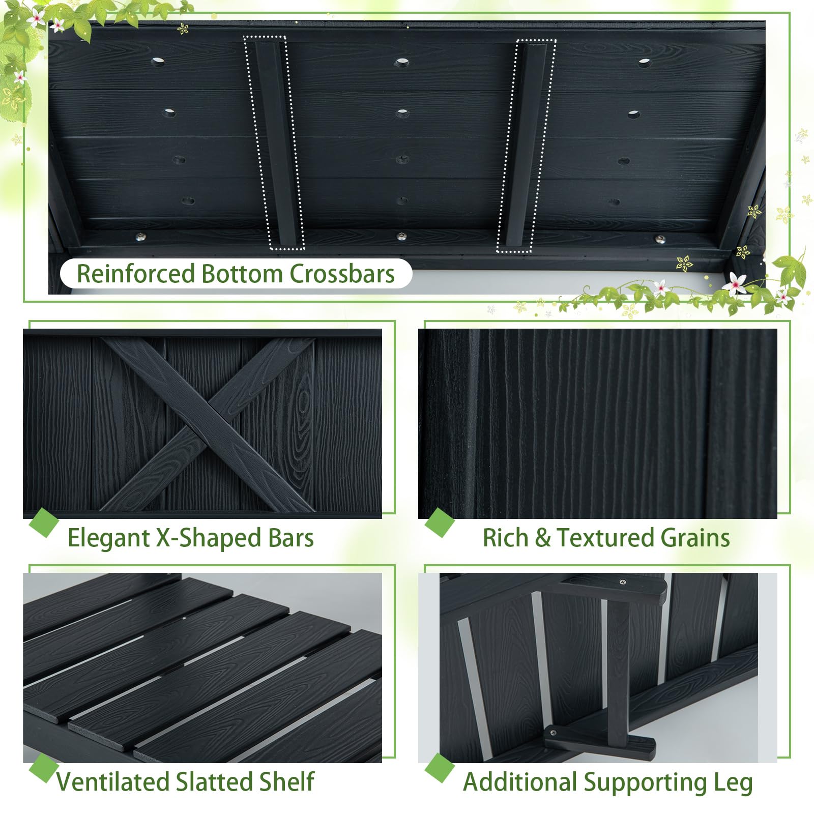 RELAX4LIFE Jardinera elevada con bandeja de almacenamiento y 12 agujeros de drenaje, jardinera con patas, jardinera para jardín, balcón, terraza, 86 x 45 x 73 cm, color negro, KX8556LWDE