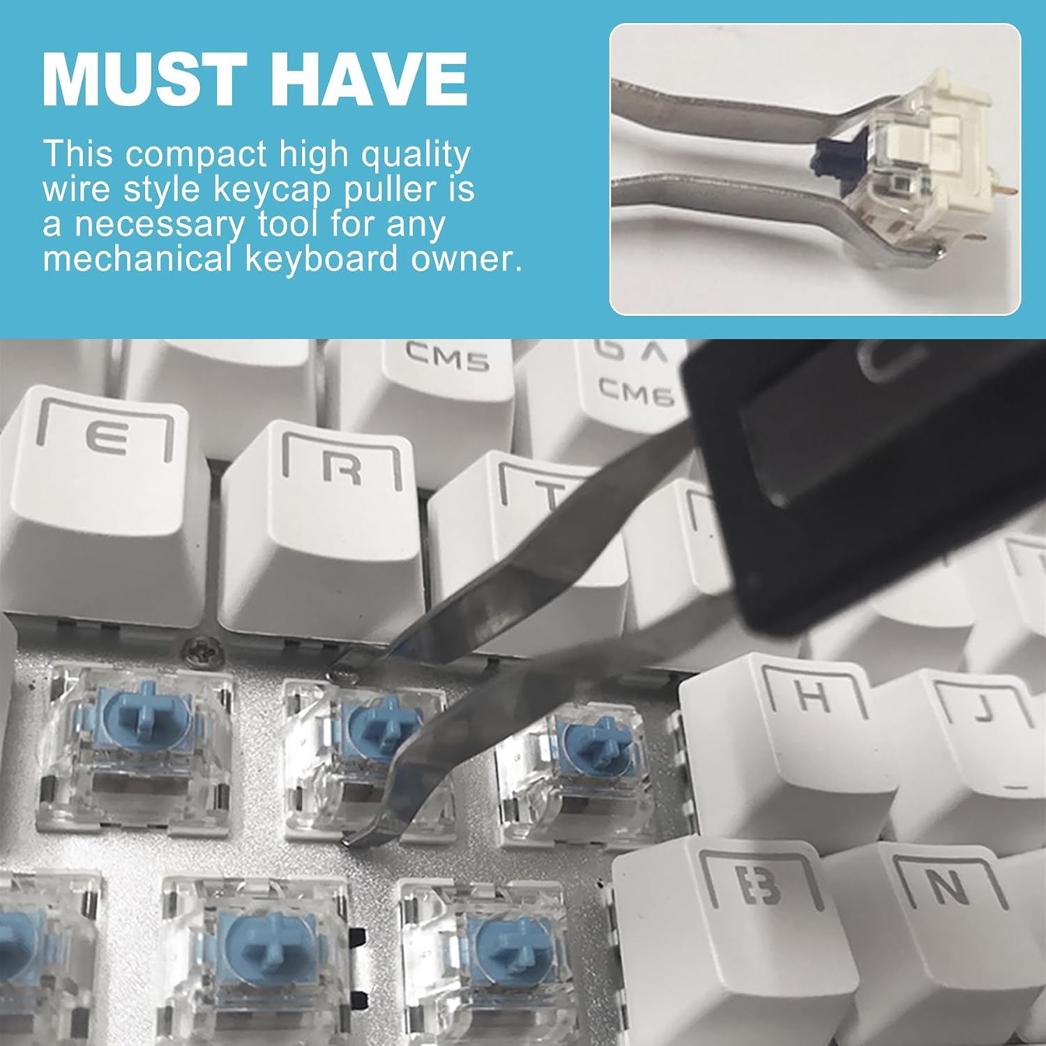 CoguZed 3-Piece Keycap & Switch Puller Set – Durable Anti-Rust Stainless Steel Accessory with Precision-Grip Ends & Cleaning Brush (Ideal for Keyboard DIY, Maintenance & Enthusiasts)