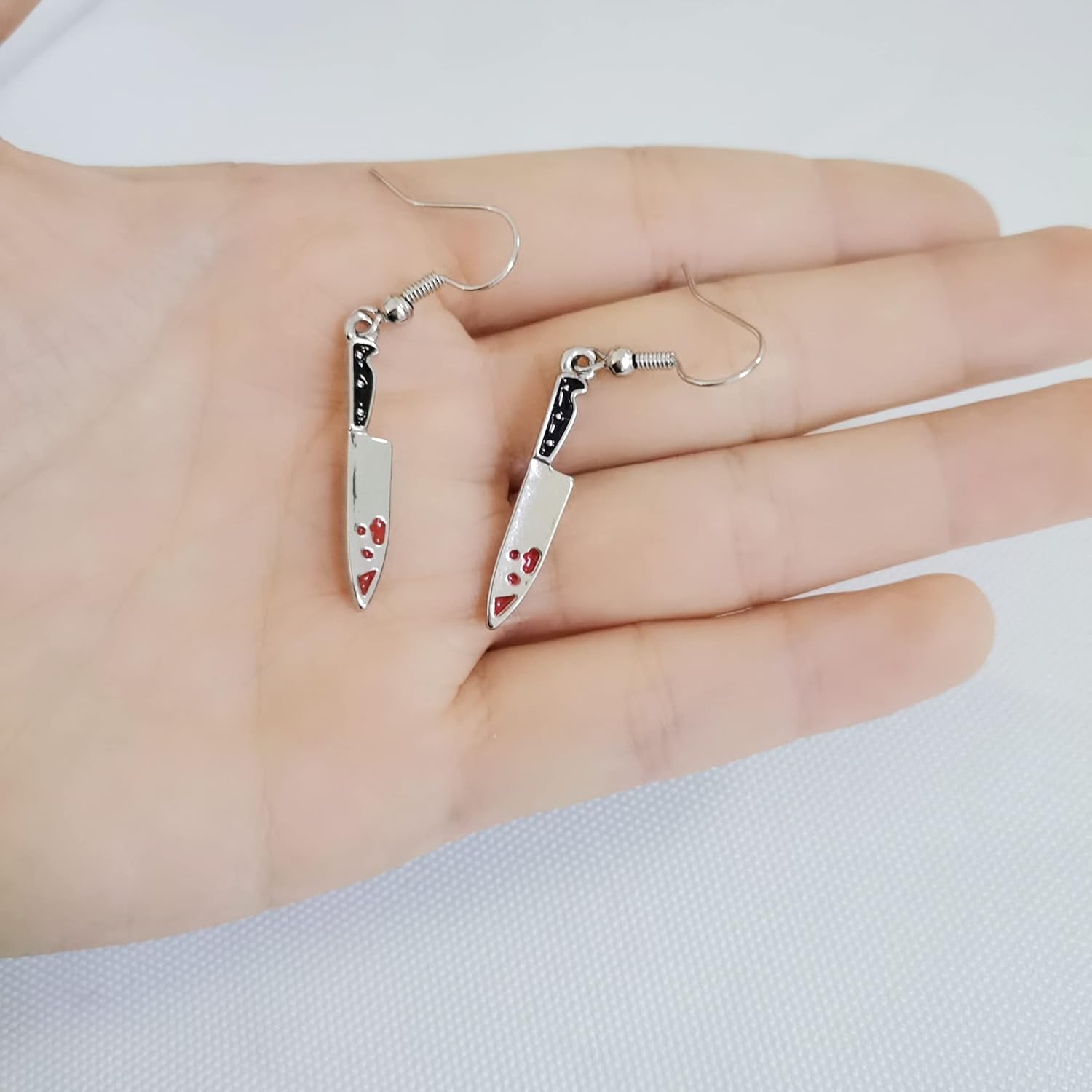 Enamel Red Bloody Knife Necklace for Halloween 18 in Christmas Drop Dangle Earring - Image 6