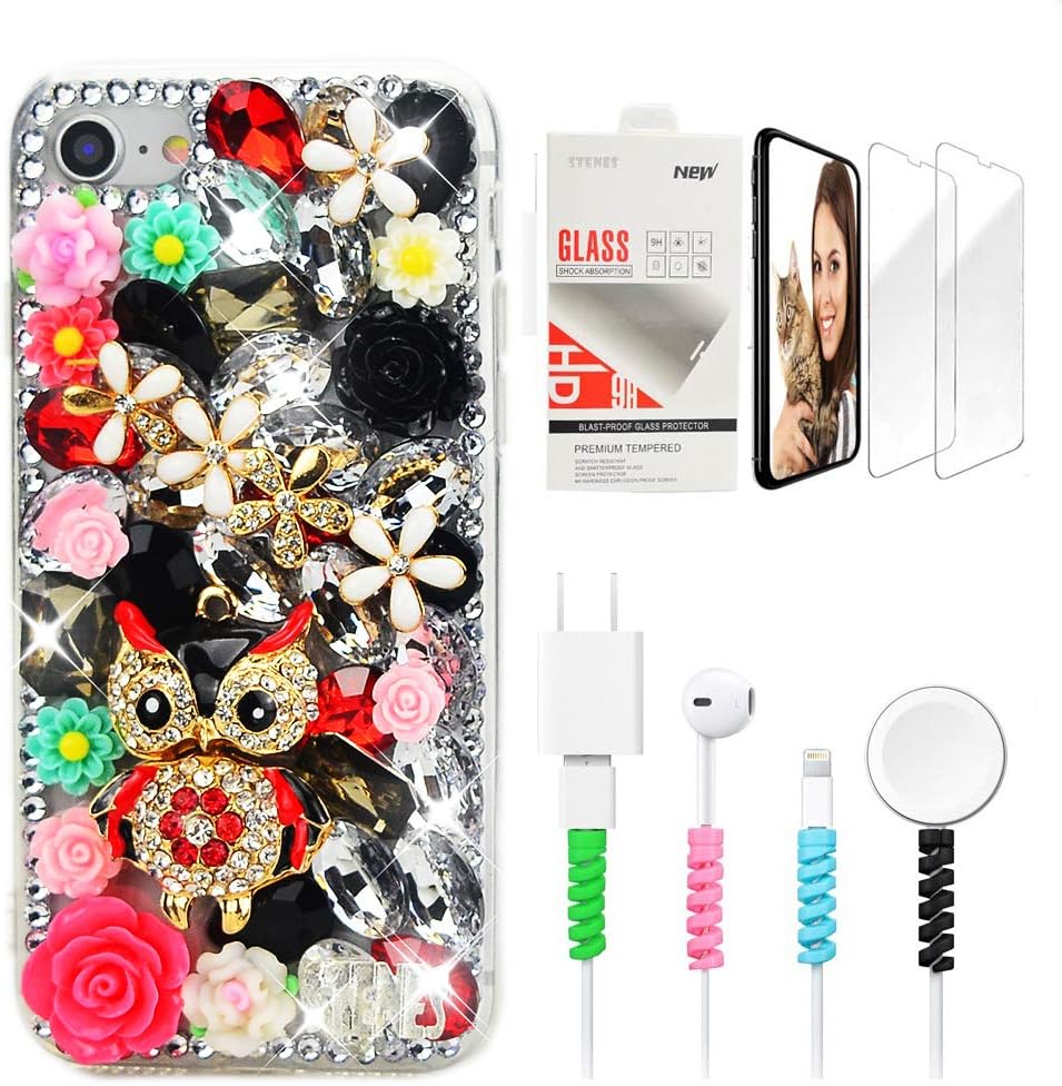 STENES Sparkle Case Compatible with iPhone Xs Max - Stylish - 3D Handmade Bling Crown Skull Tassel Design Cover Case with Screen Protector & Cable Protector - Gold&Black