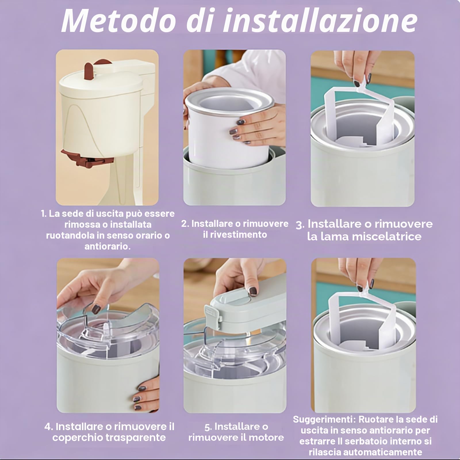 Macchina per Gelato 1L, Macchina per Gelato Soft da Banco con Raffreddamento Rapido e Funzionamento One Push, Macchine per Frozen Yogurt per Casa, Bar, Caffetteria