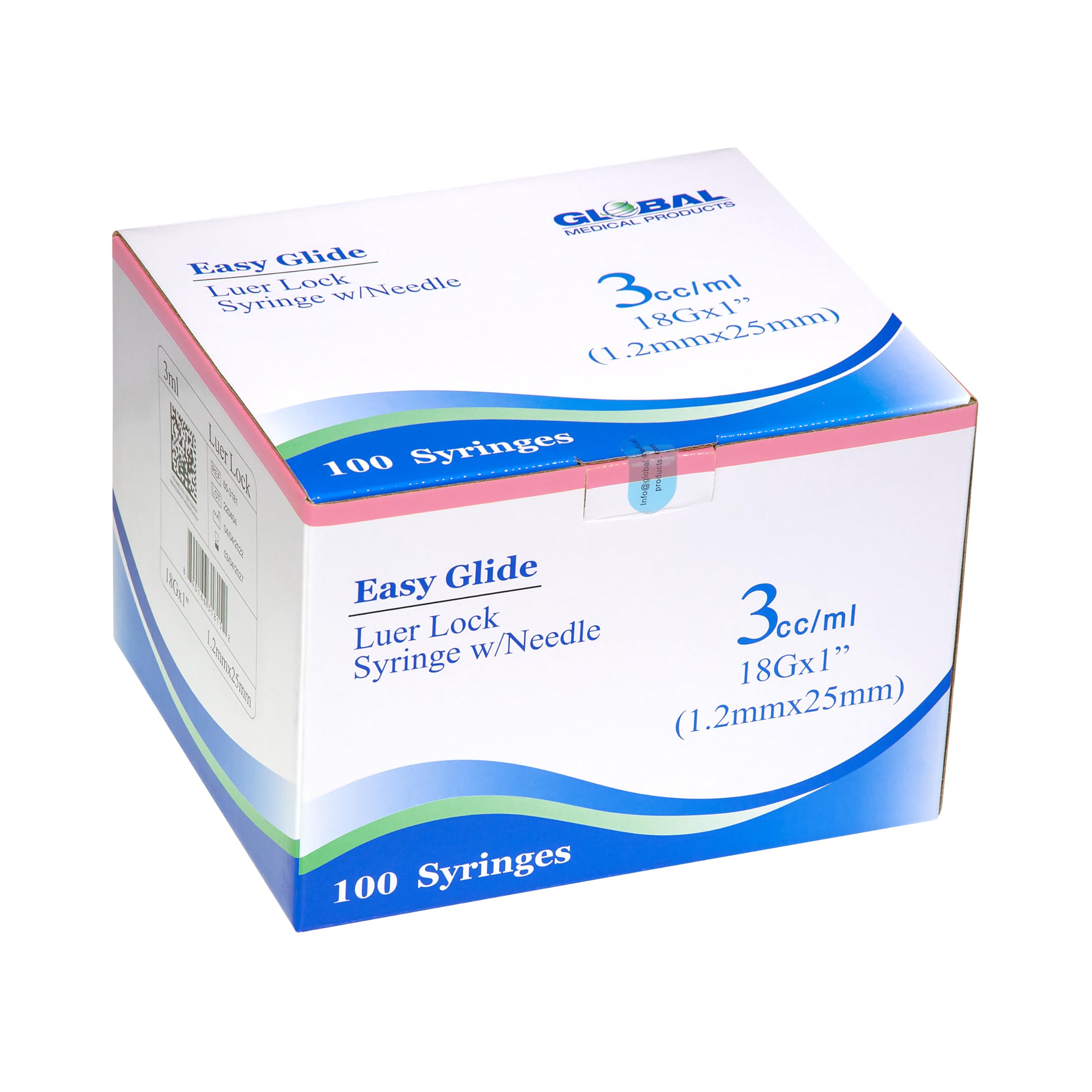 Easy Glide Luer Lock Syringe 3cc/ml, 18G x 1 inch, 100 Count