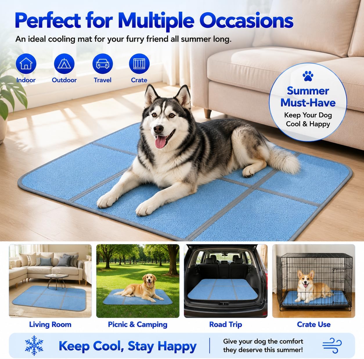 GOLOPET Large Dog Cooling Mat,36x24 in Twice The Ice Sensation | Newly upgraded weaving structure，Polymer ice sensitive material，The ice sensation is twice as strong