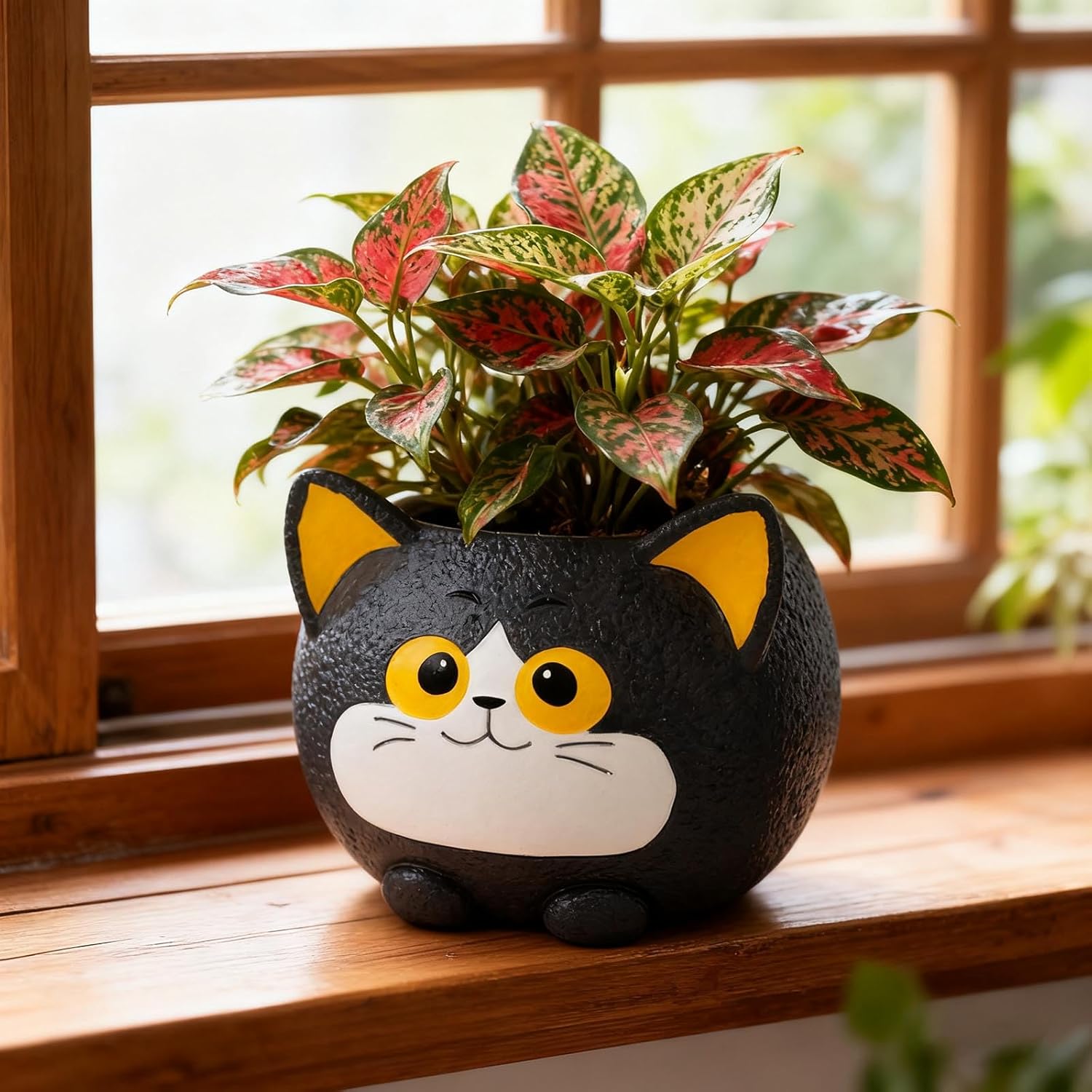 Black Cat Planter Pot - Unique Resin Succulent Planter with Drainage Hole, Funny Cat Plant Pots for Indoor Outdoor Plants, Cute Decorative Flower Pot Gift for Mother and Cat/Plant Lovers