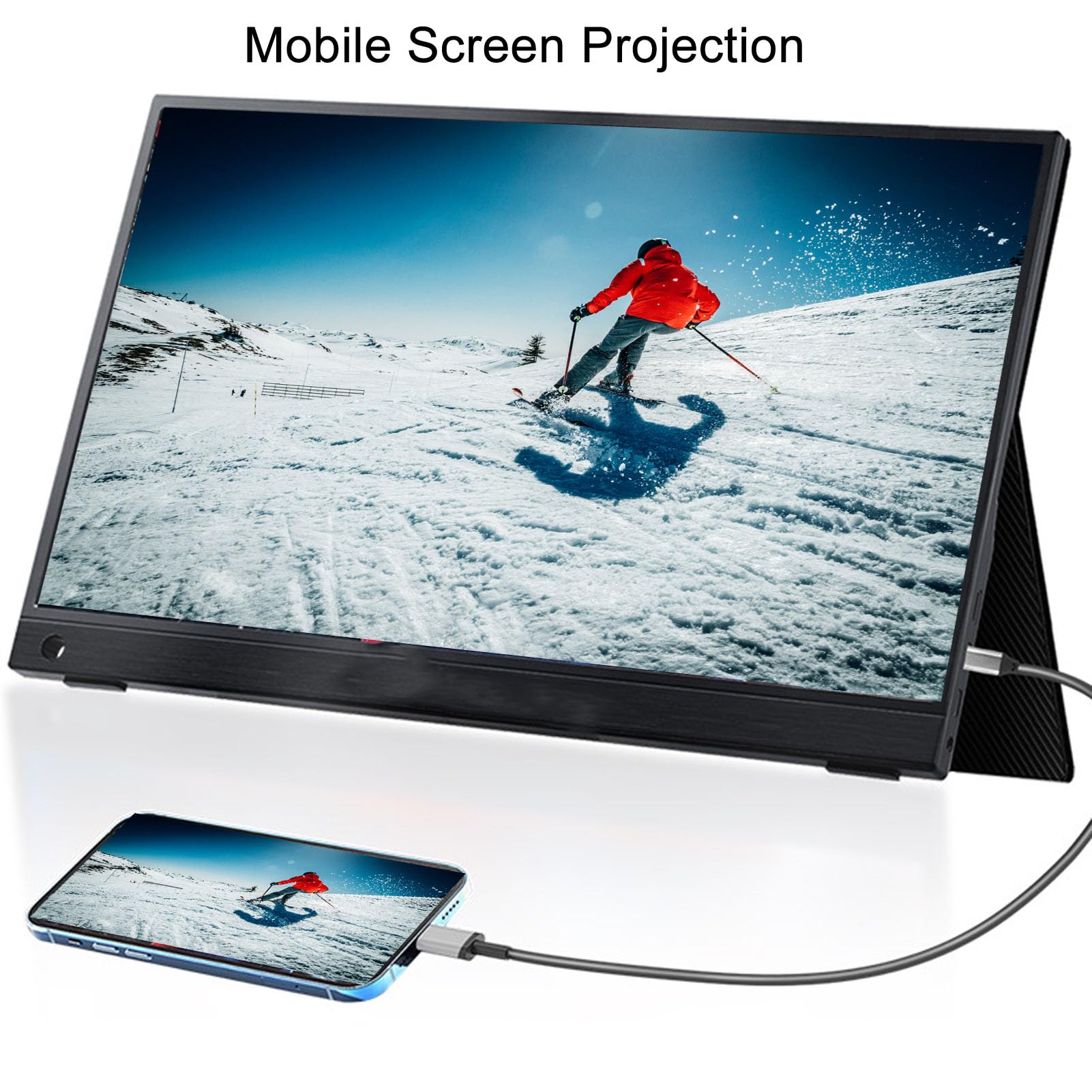 Przenośny Monitor 15,6 Cala, 1080P FHD USB C HDMI Wyświetlacz Komputerowy HDR IPS Ultra Cienki Monitor Zewnętrzny z Etui Magnetycznym do Konsoli Konsoli Telefonu,