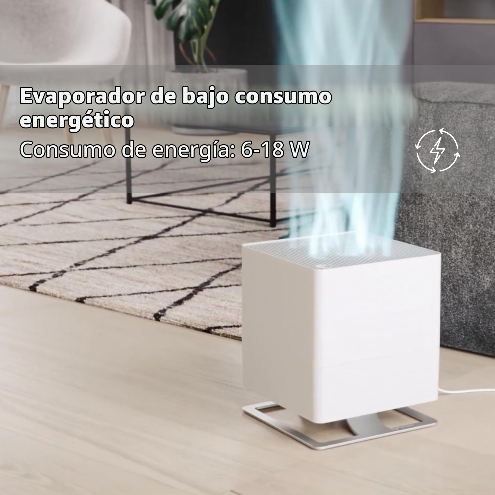 Stadler Form Humidificador Oskar, humidificador de ambiente de bajo consumo para habitaciones de hasta 50 m²/125 m³, evaporador con apagado automático, LED regulables, muy silencioso, blanco