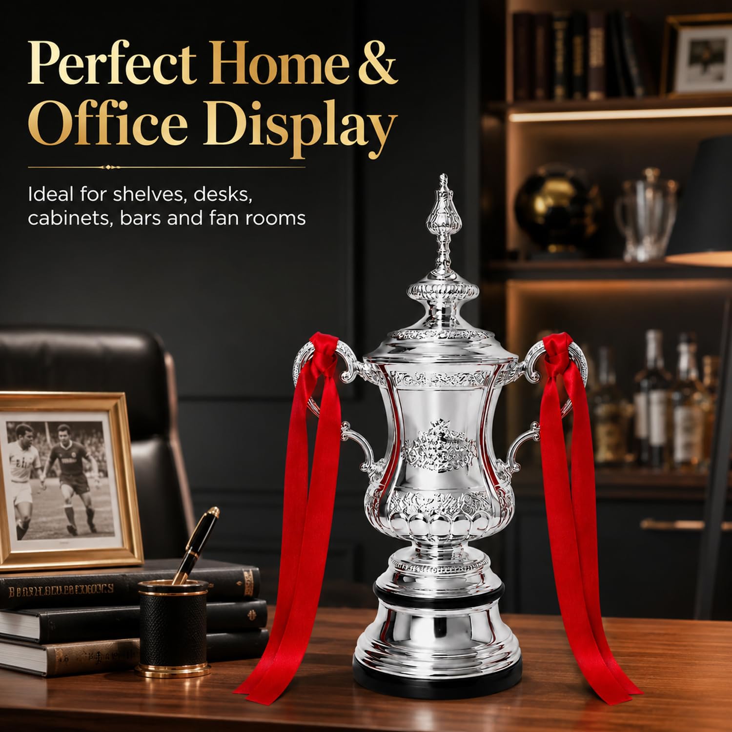 English FA Cup Meisterschale Trophäe Replik, Fußball Sieger Pokal | Volle Größe Silberharz Liga Champions Pokal, Fanartikel Geschenk, Sammler, Souvenir, Büro, Regal, Fanraum