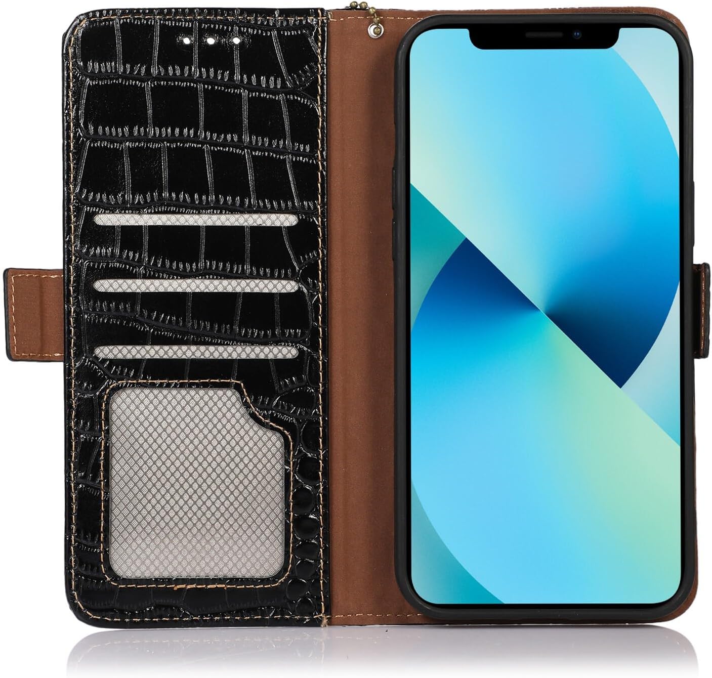 Generic case Compatible with Samsung Galaxy S25 Plus (Couleur : Blue) Genuine Leather Wallet Magnetic flip Card Holder Back Case