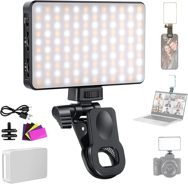 NEEWER Basics LED Selfie Phone Light, Rechargeable 2500-9000K Clip On Fill Light, Color Films/Diffuser/3000mAh, CRI95+ Dimmable Video Conference Lighting for iPhone Camera Laptop Zoom Call, BL120B