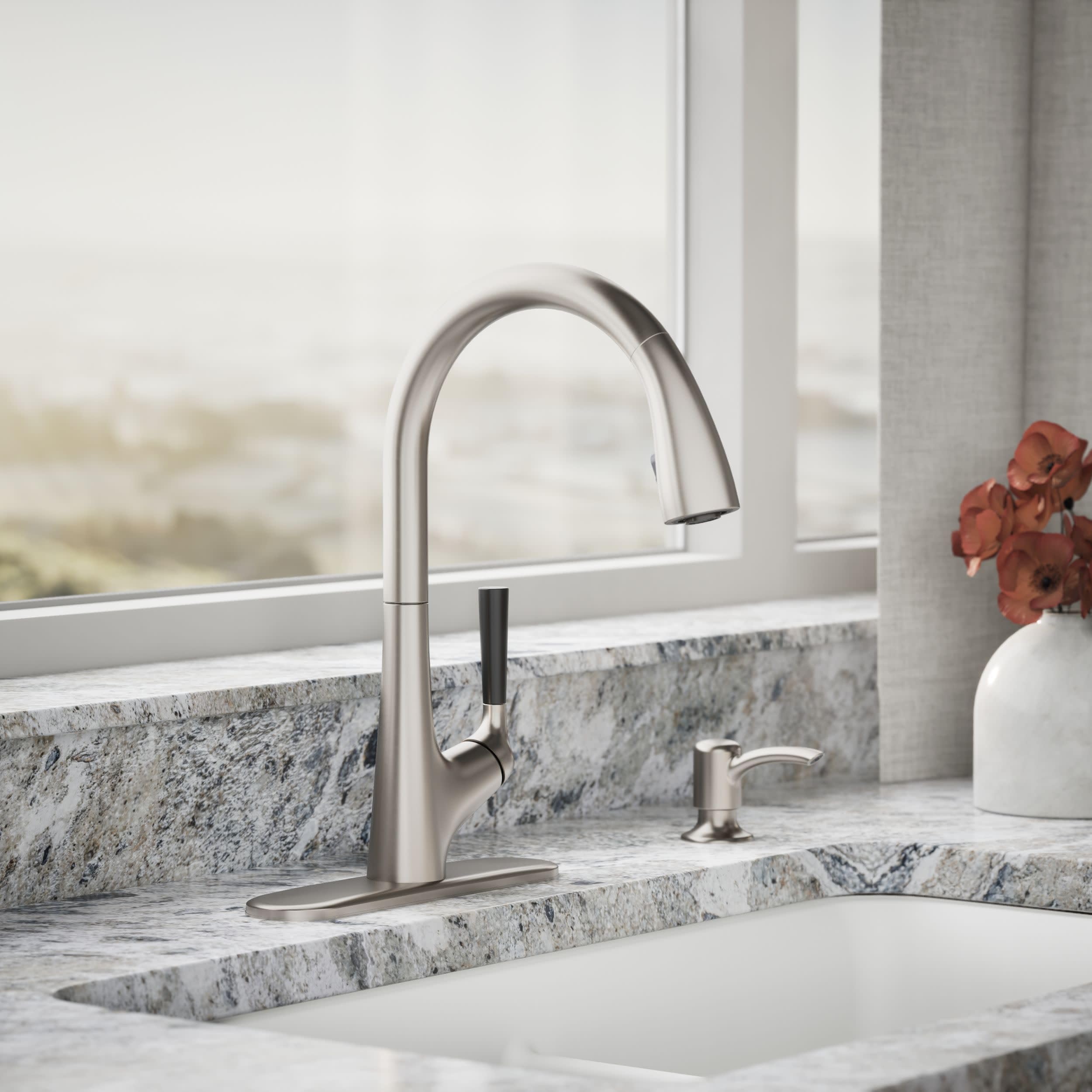 Kohler K-R562-SD-VS Rubinetto Estraibile per lavello della Cucina con Dispenser di Sapone/lozione, in Acciaio Inossidabile, Confezione da 1 pz