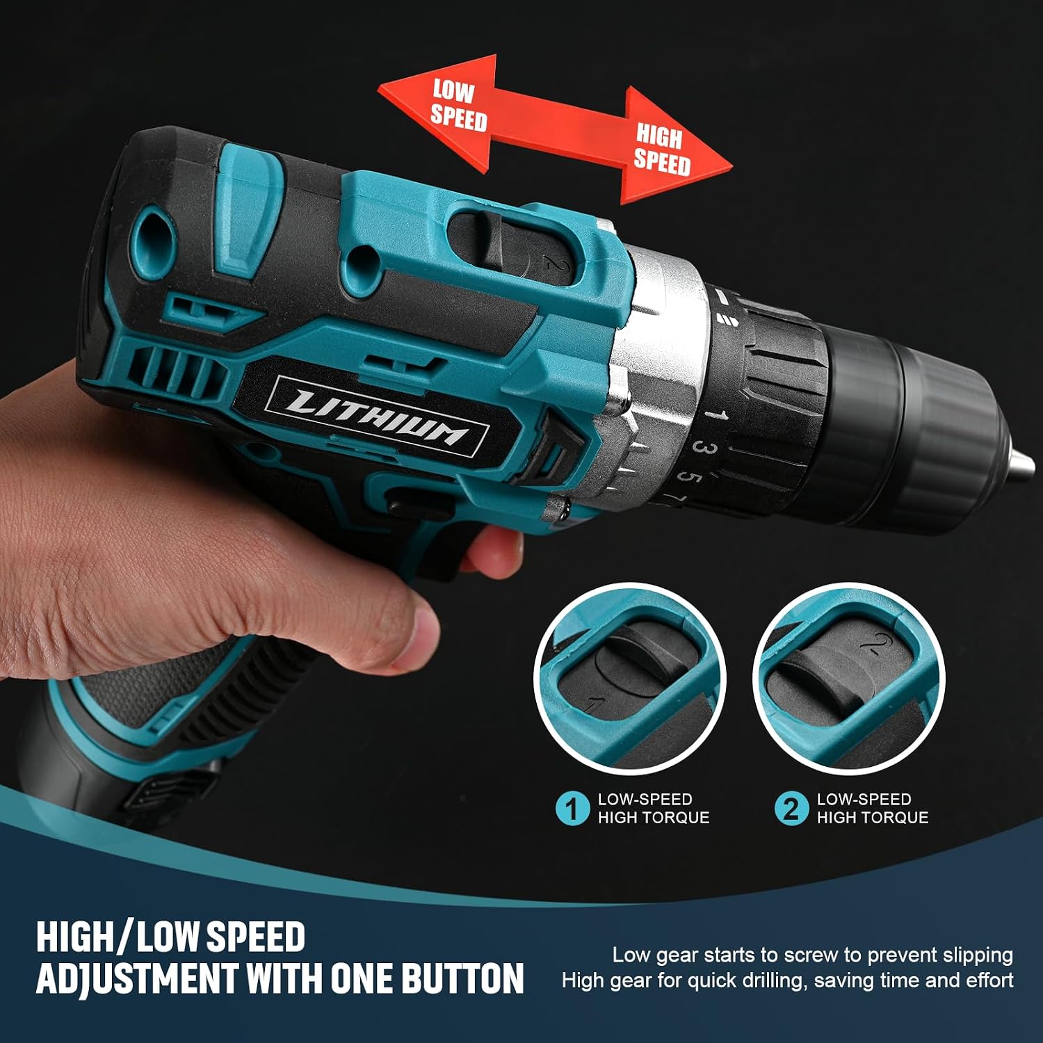 12V cordless drill set, including battery charger, electric driver/drill bit, supports one key forward and reverse switching (blue)