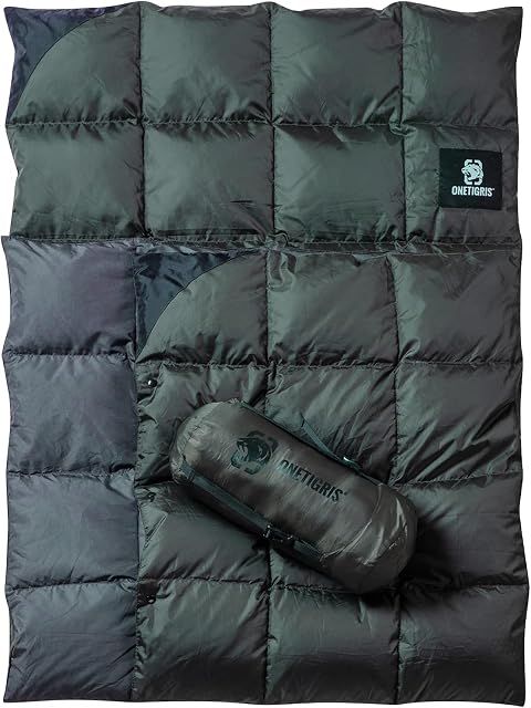 OneTigris Down Camping Blanket for Cold Weather Packable Puffy Backpacking Lightweight Quilt Hiking Gardening Travel Beach Picnic