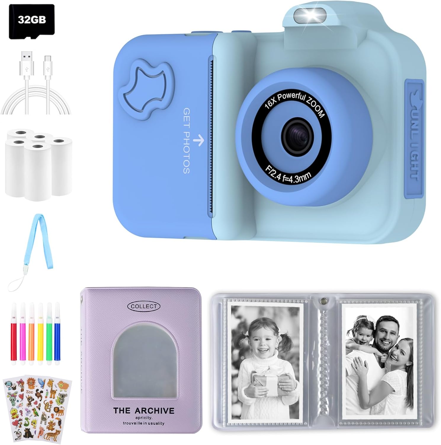 Kids Camera Instant Print with Kids Photo Album Instant Camera Snap Book