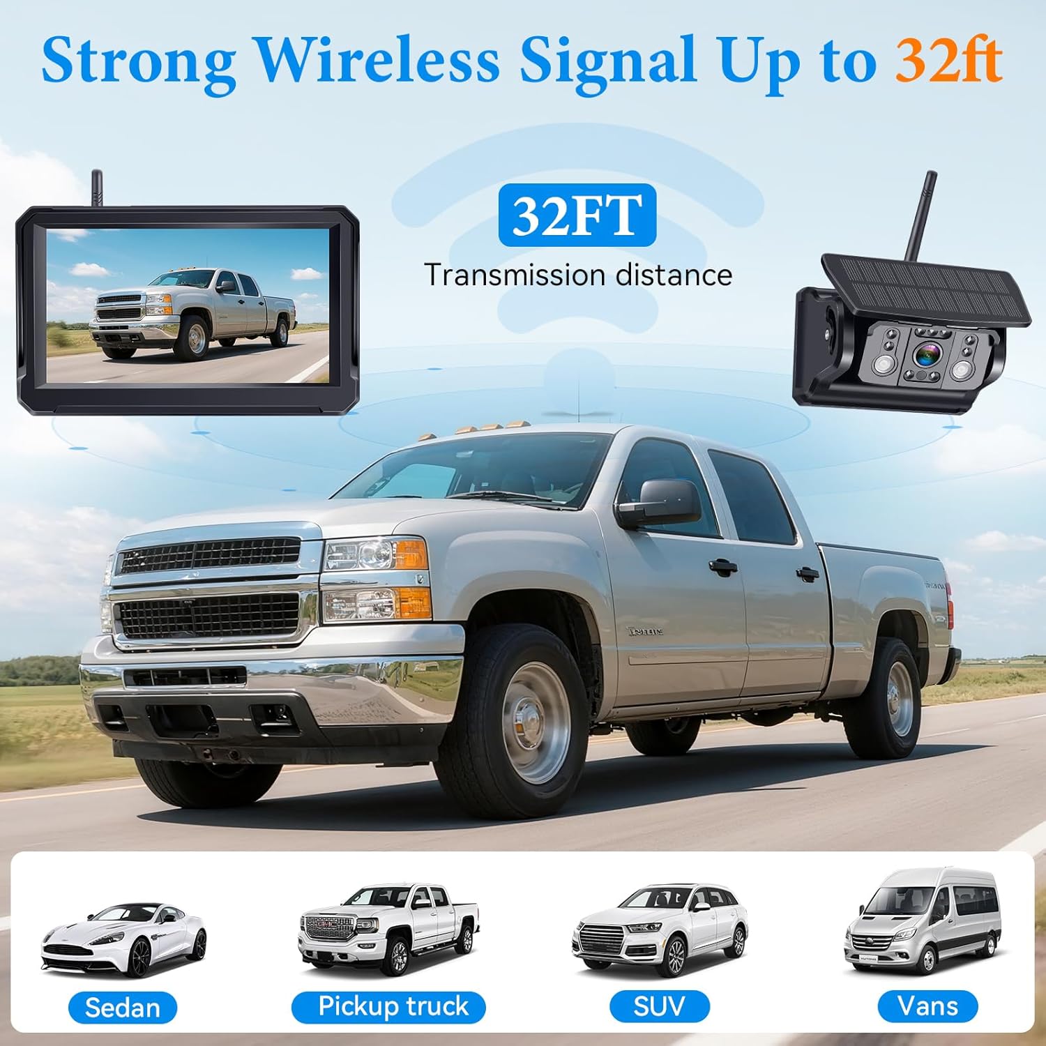 Wireless Backup Camera Solar for Truck: Magnetic No Wiring Hitch Camera for Pickup Trucks - HD 1080P 5 Inch Split-Screen, Easy Install, IR Night Vision, IP69K Waterproof by Wkzay
