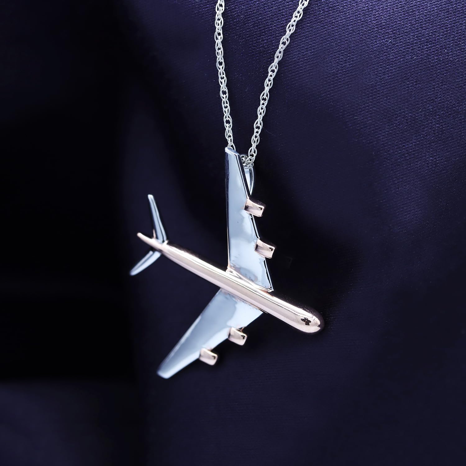 AFFY 14k Gold Over Sterling Silver Two-Tone Airplane Pendant Necklace, Travel Inspired Jewelry Gift for Women with 18" Chain Included - Image 3