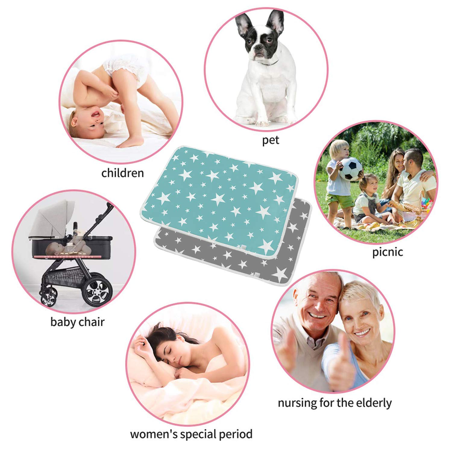 Cambiador de Bebé Pañales Portátil Plegable Almohadilla Impermeable para Niños Adultos Y Mascotas Cambiador para Bebés Reutilizable Impermeable Lavable 2 Piezas 50 x 70cm