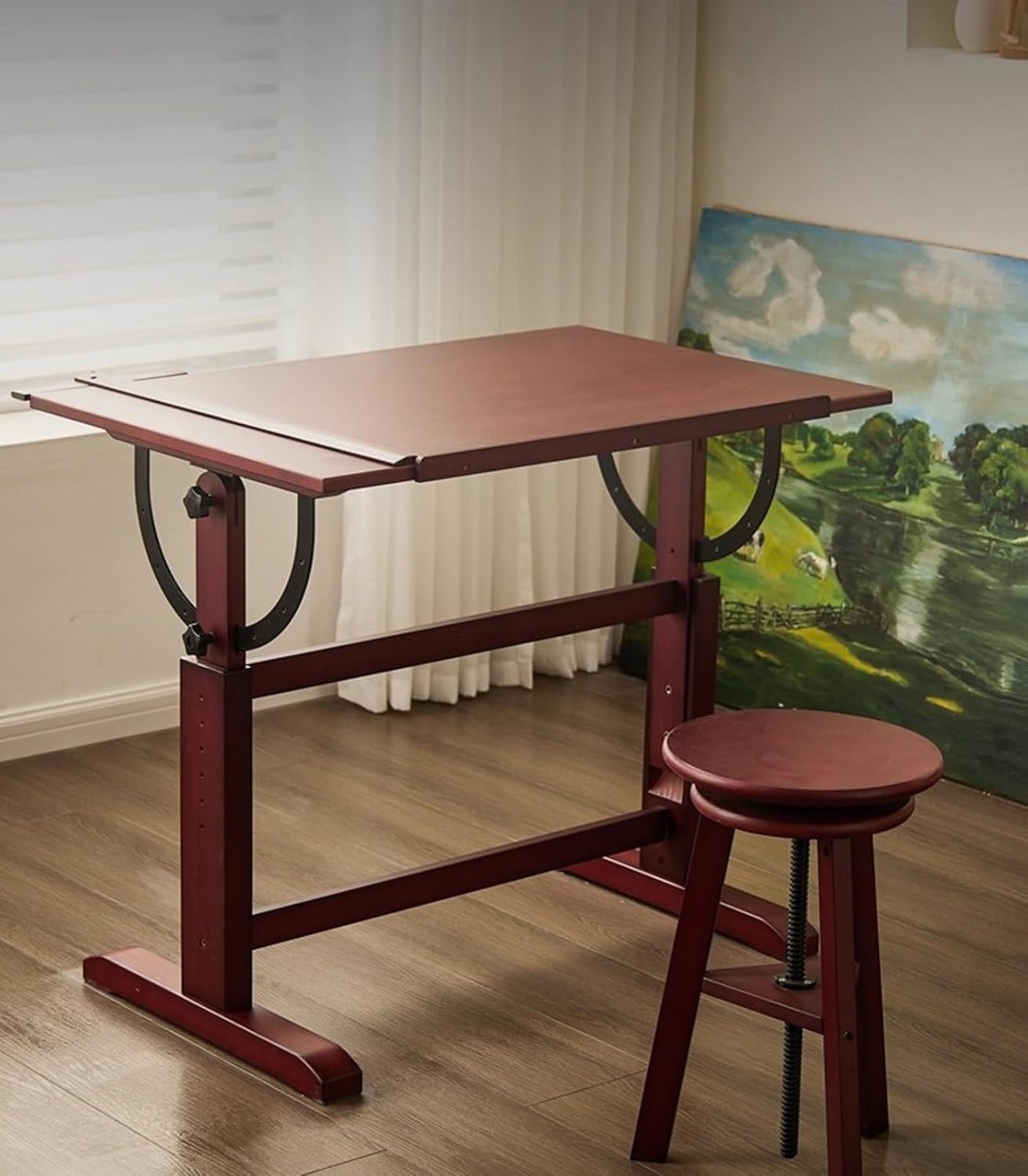 Drafting Desk Drawing Desk for Adults Architect Height Adjustable,for Artist Painters, Crafting, Reading, Writing, Rustic Brown(Walnut Color)