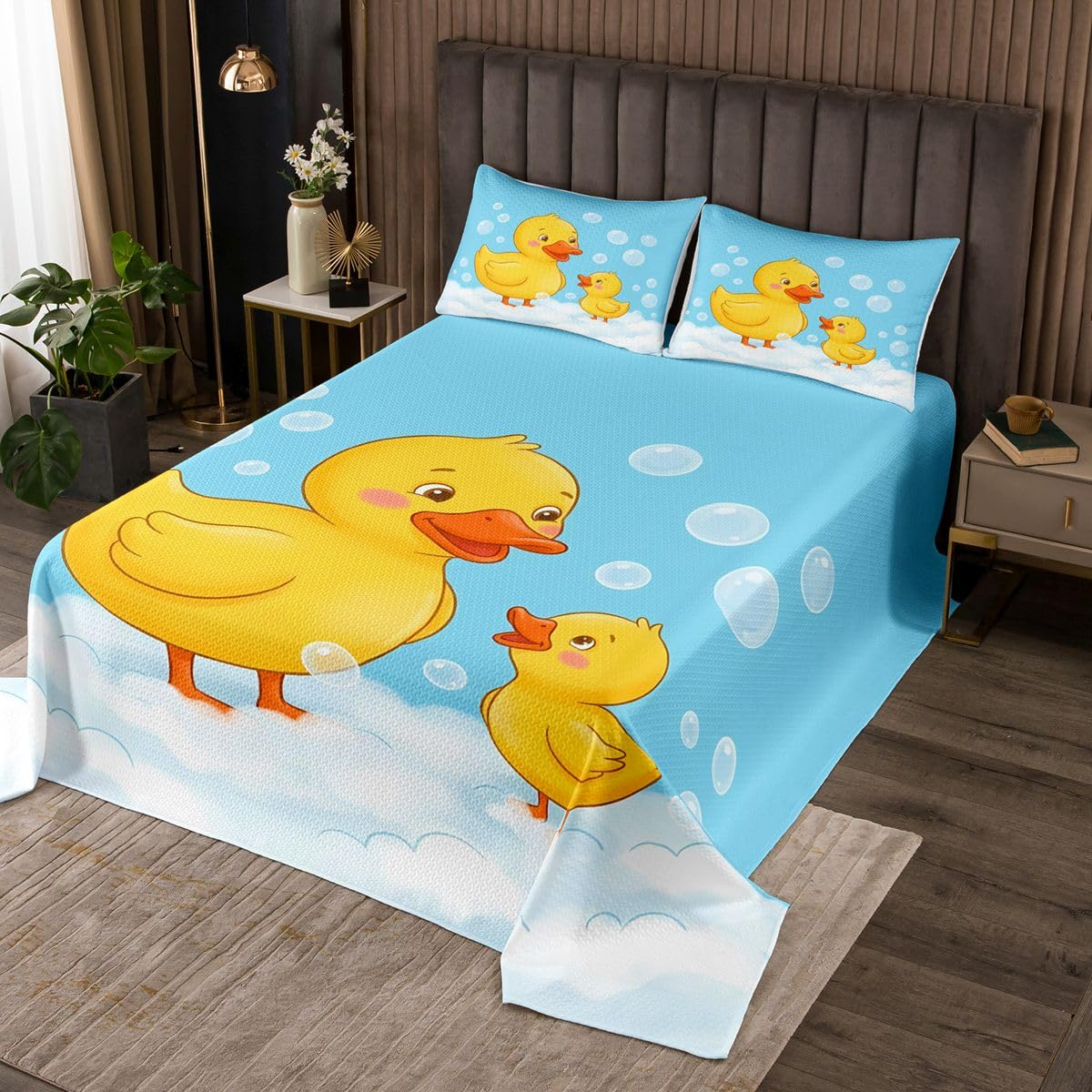 Homewish Enten Süß Blau Gummi Tagesdecke 170x210cm