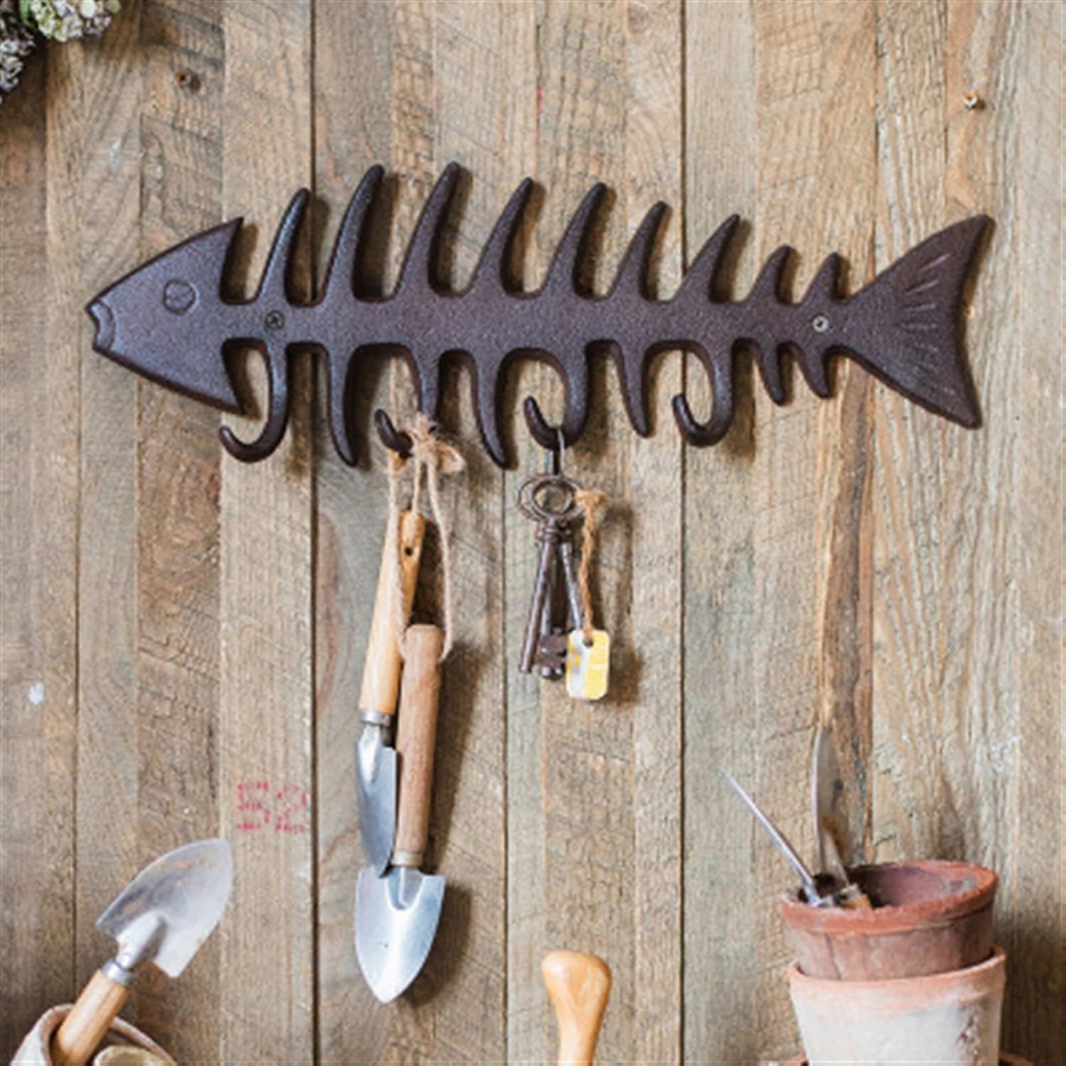 Decorative Hook Cast Iron Fishbone Molding Hook Wall, Garden Courtyard Outdoor Decoration, Personalized Grocery Storage(S)