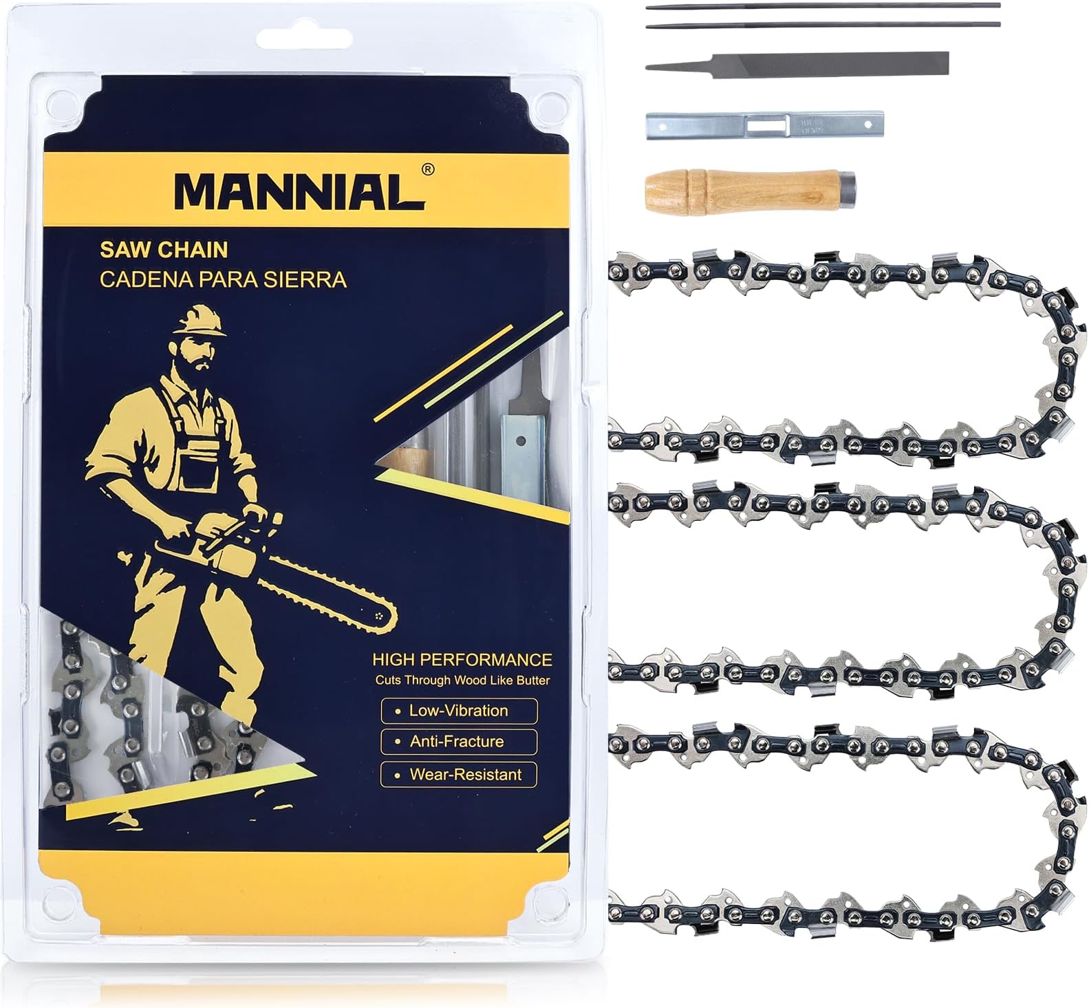 14 Inch Chainsaw Chain 3-Pack with Sharpening Kit, 3/8"LP .050" Gauge 50 Drive Links, 36130050050 Replacement Chains for S-tihl MS180 MS192T MS193T MS194T, R50