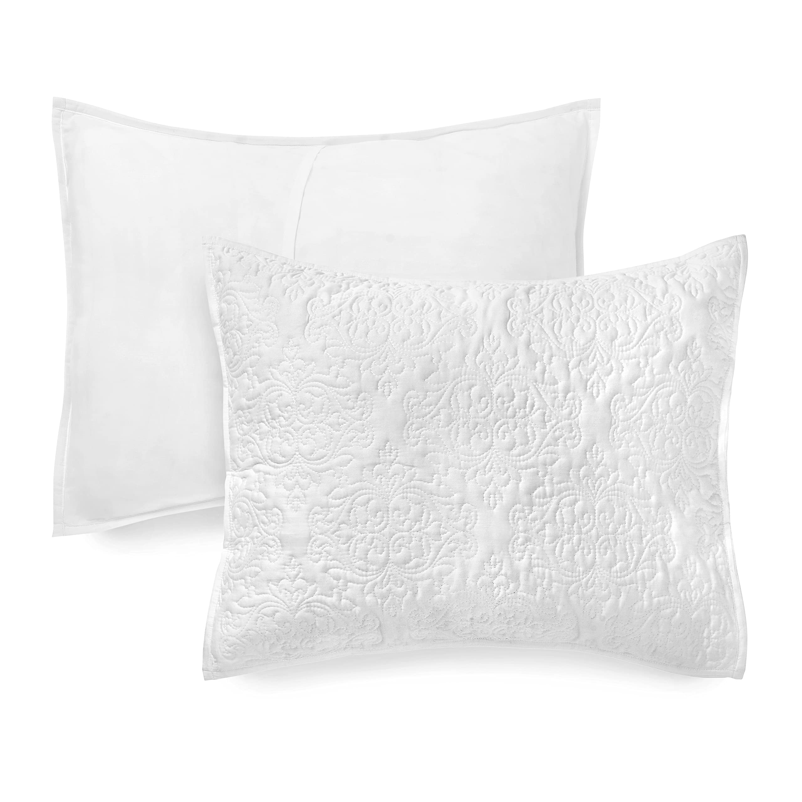 MARTHA STEWART Tessa Solid White Queen Quilt Set 3 Piece, 100 Cotton