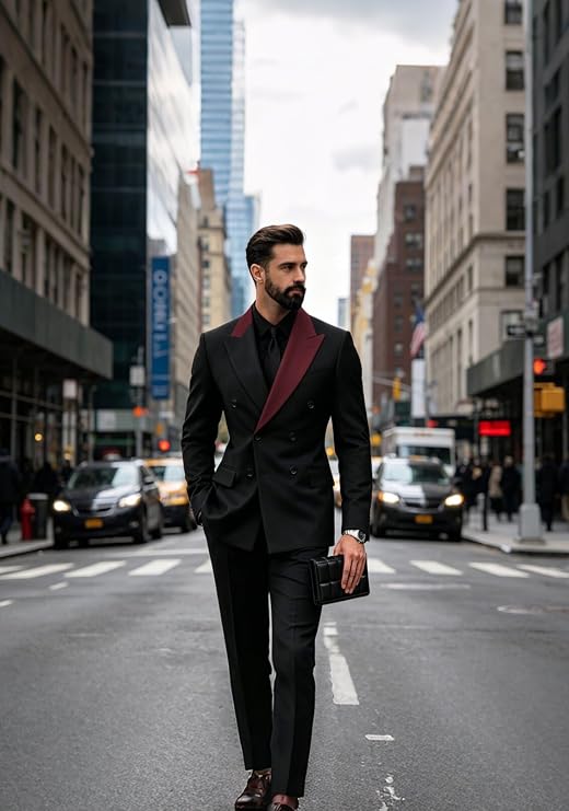 Black Suit for Men Slim Fit 2 Piece Black Prom Suits Peak Lapel Double Breasted Suit Men Elegant Men's Suits